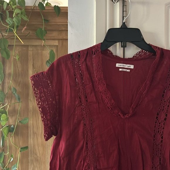 ISABEL MARANT ETOILE cotton v neck burgundy short sleeve top