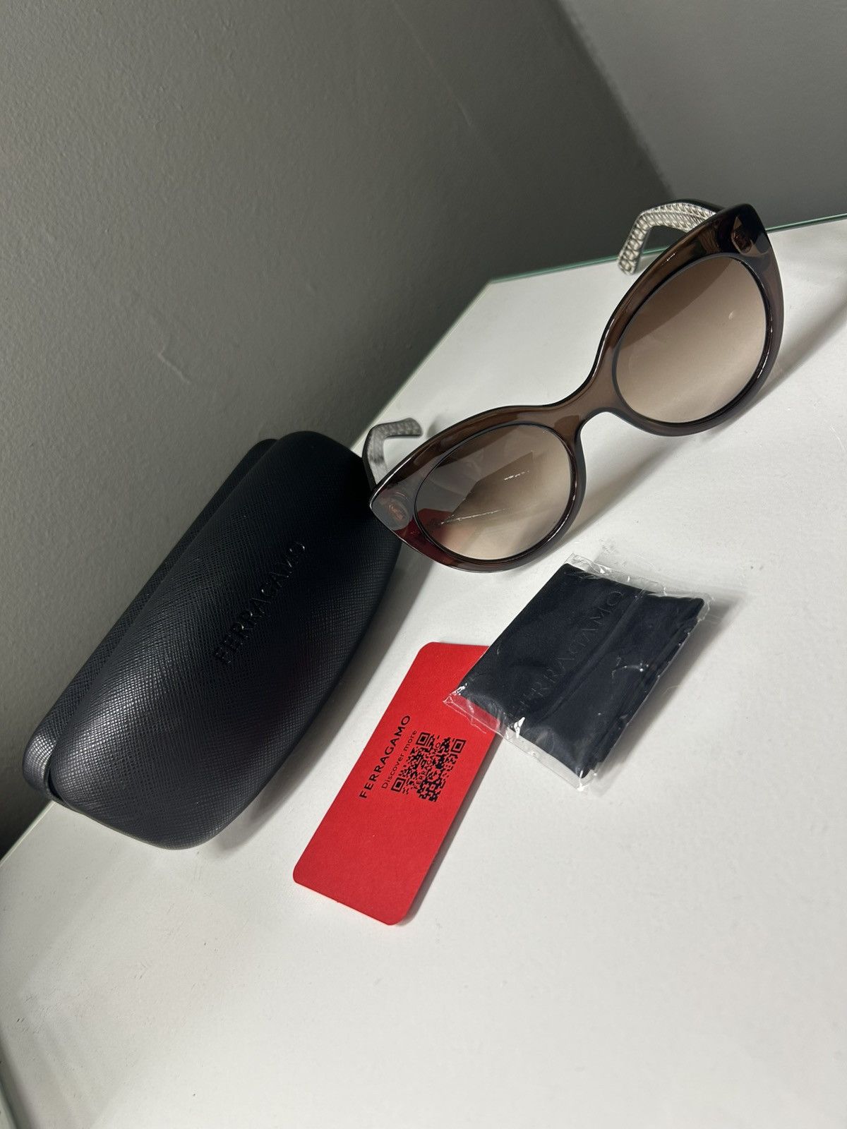 Salvatore Ferragamo Salvatore Ferragamo SF964S Cat Eye Crystal Brown Sunglasses Size ONE SIZE - 12 Thumbnail