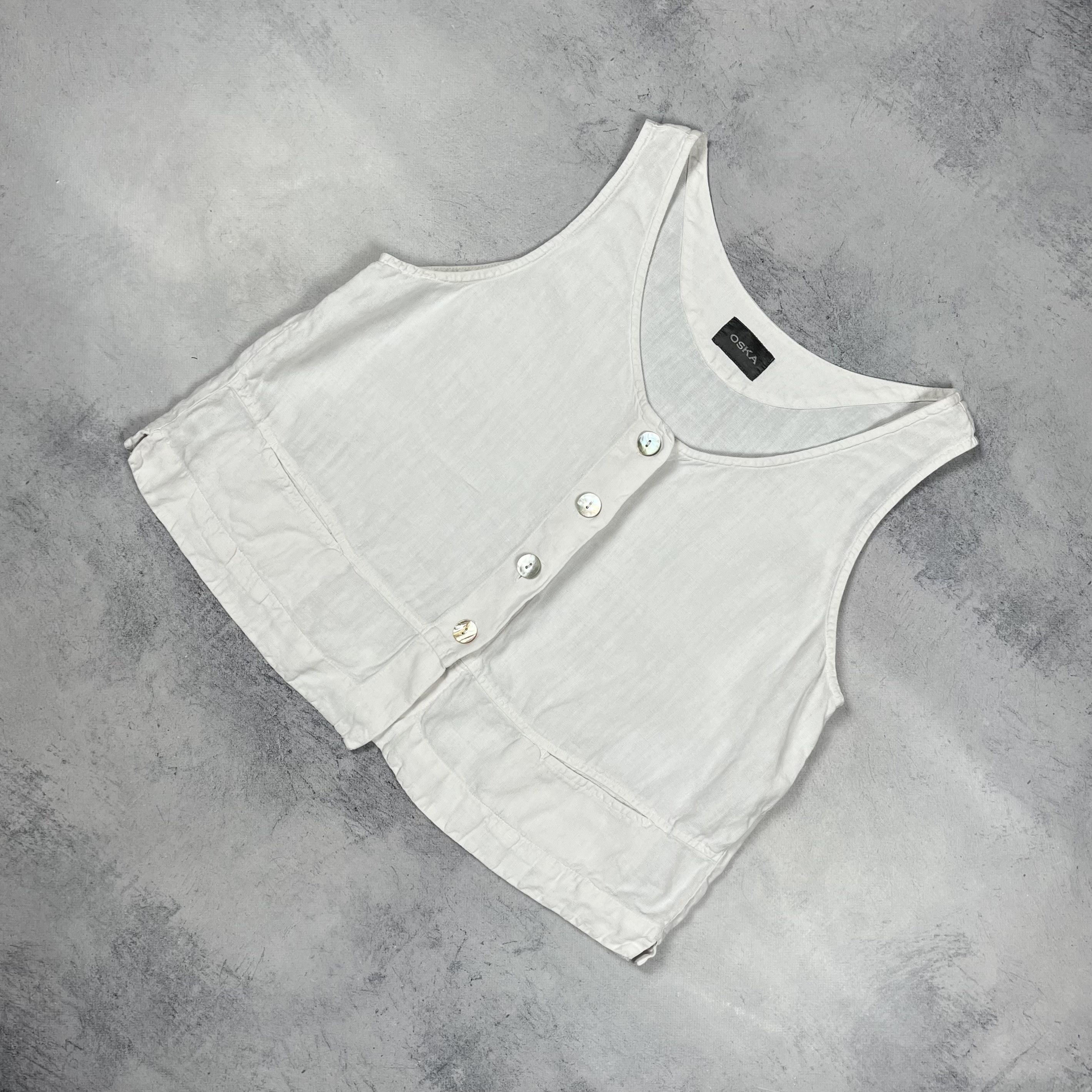 OSKA Ladies OSKA Avant-Garde Linen Sleeveless Cropped Top Gilet Size L / US 10 / IT 46 - 1 Thumbnail