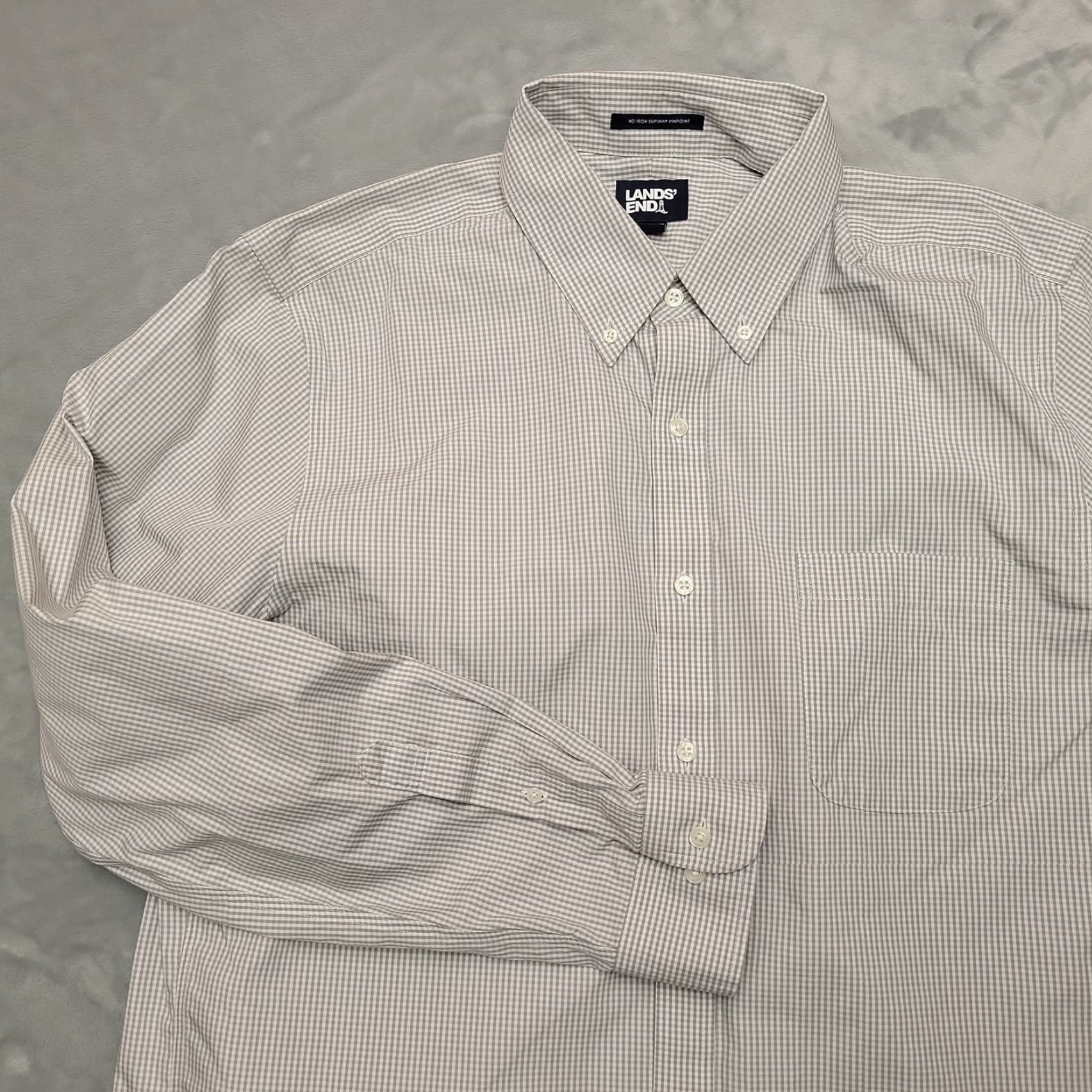 Lands' End Lands' End Shirt Men 16.5 36 Tall Gray No Iron Supima Pinpoint Oxford Button-Down Long Sleeve Size US XL / EU 56 / 4 - 2 Thumbnail