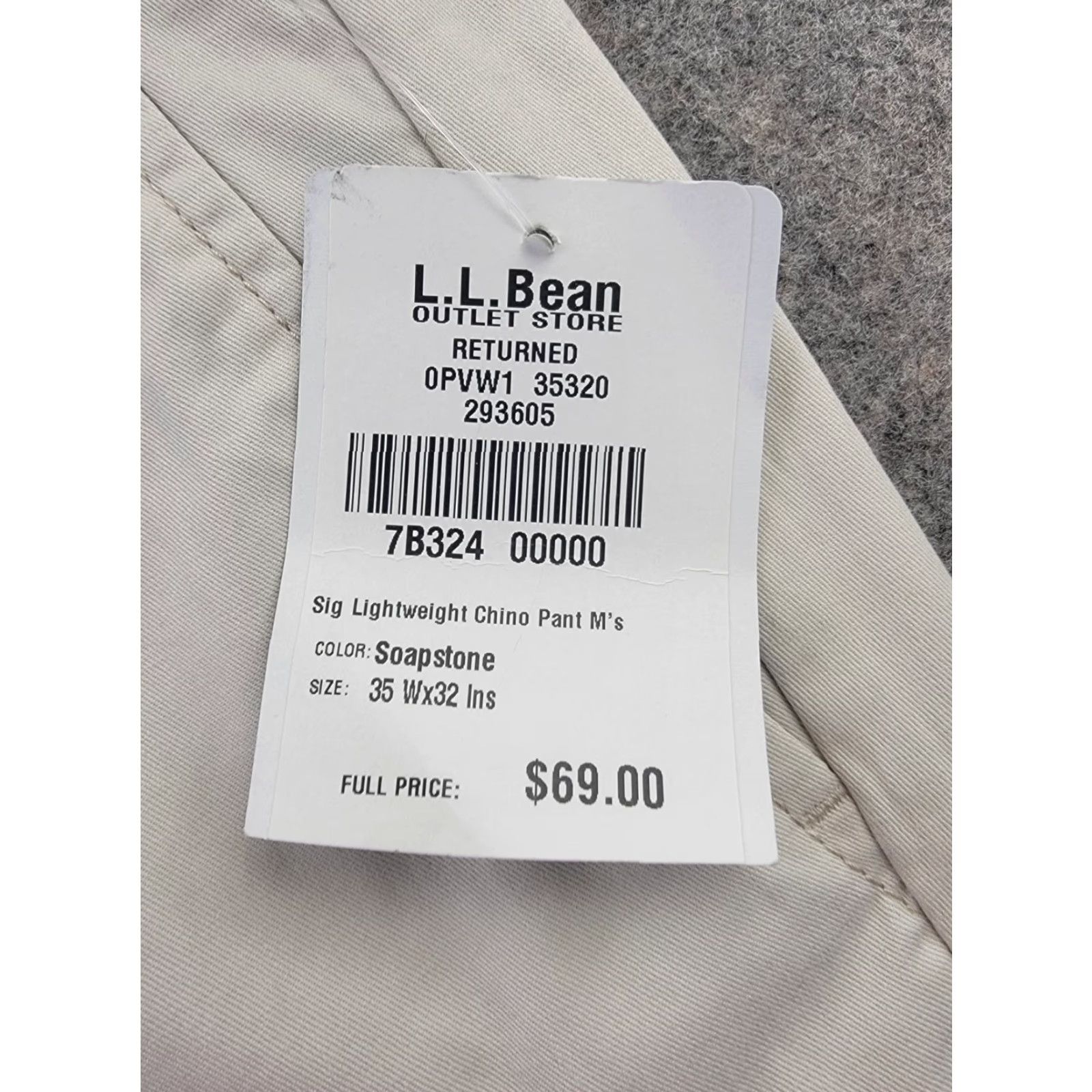 Vintage LL Bean Signature Pants Mens 35x32 Beige Lightweight Chino 100% Cotton Regular Inseam 32 Size US 35 - 4 Thumbnail