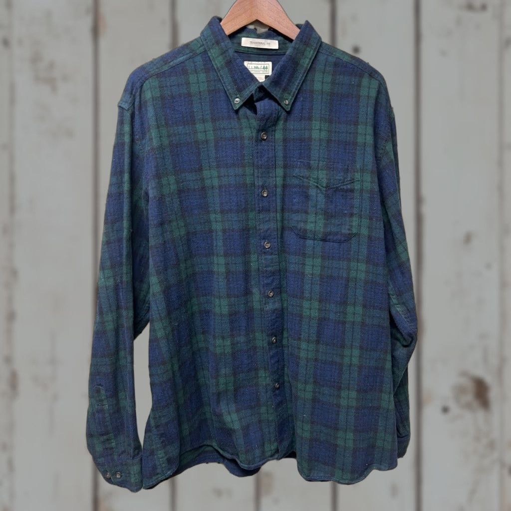 Vintage LL Bean Flannel Shirt Mens XL Black Watch Scotch Plaid Button Down 228061 Size US XL / EU 56 / 4 - 1 Thumbnail
