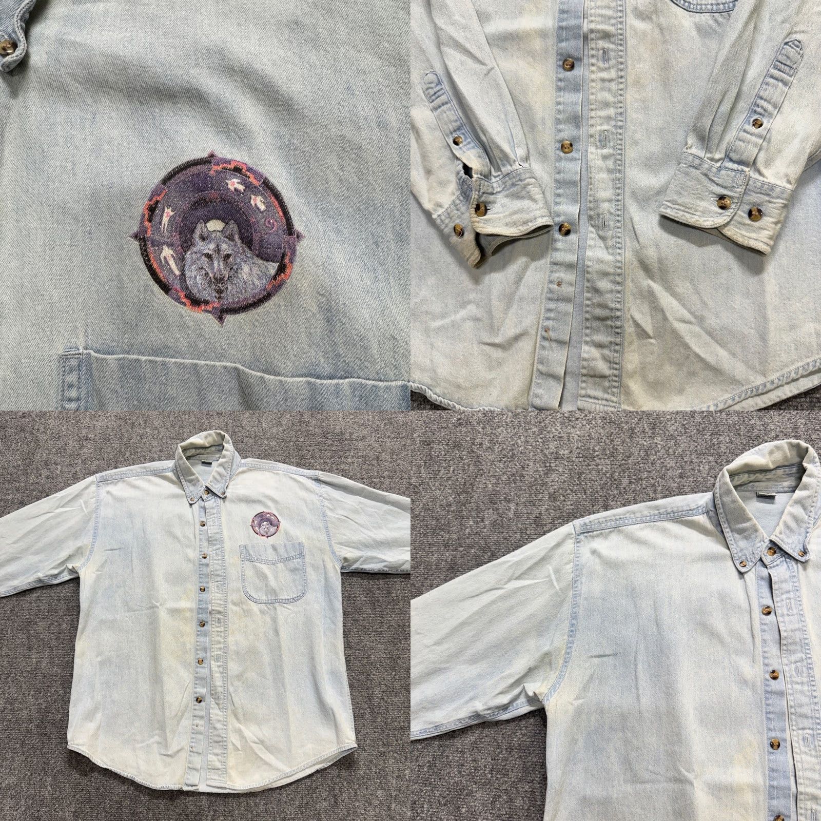 The Unbranded Brand Wolf Gate Dress Shirt Men's Medium Tribal Button Up Casual 100% Cotton Blue Men M Regular The Unbranded Brand Size US M / EU 48-50 / 2 - 8 Thumbnail
