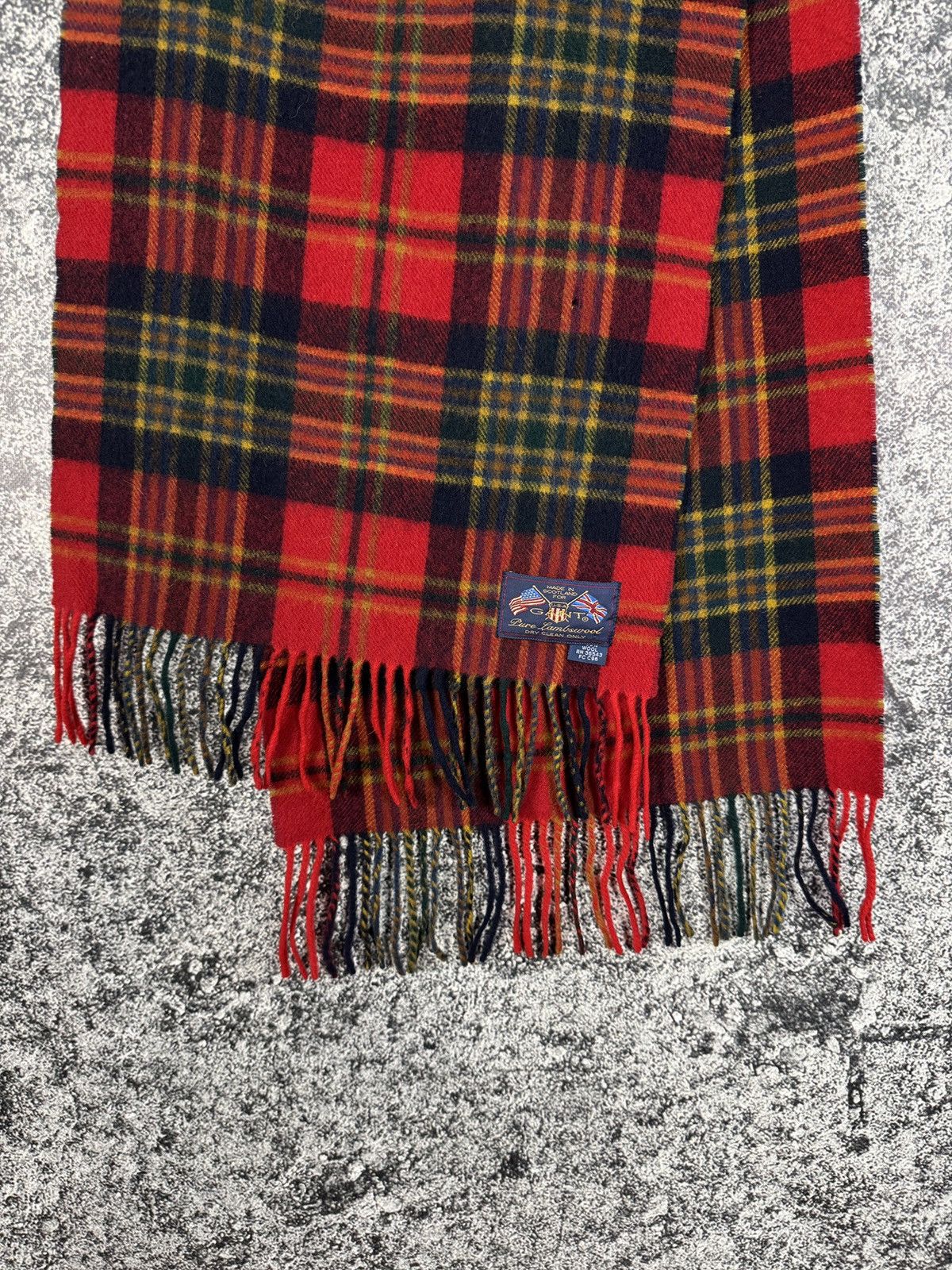 Gant GANT USA Red Tartan 100% Wool Scarf Fringe Print Vintage Size ONE SIZE - 3 Thumbnail