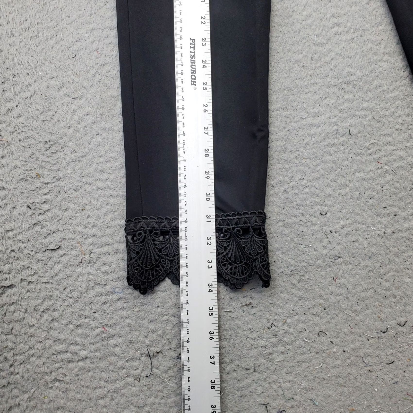 Calvin Klein Calvin Klein Womens Pants 4 Black Ankle Flat Front High Waist Lace Embroidery Hem Straight Fast Shipping Size 27" / US 4 / IT 40 - 3 Thumbnail