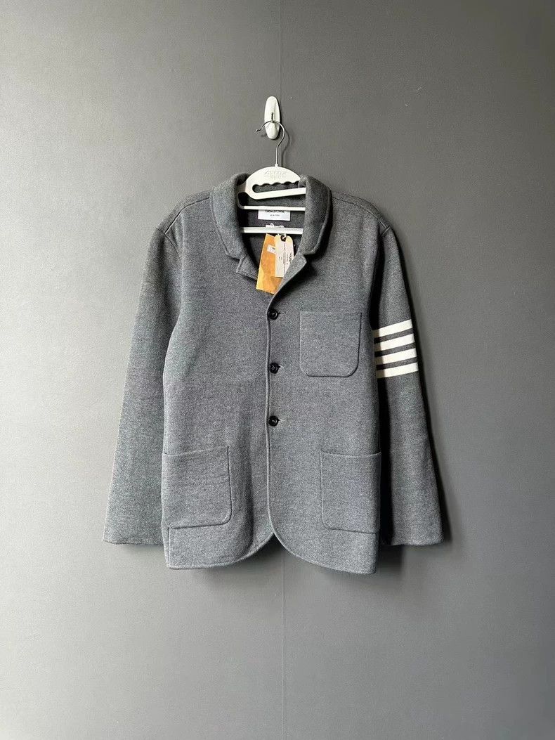 Thom Browne Gray Wool Knit Blazer by Thom Browne-dmc Size US M / EU 48-50 / 2 - 1 Thumbnail