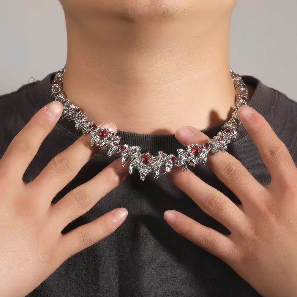Jewelry Iced Out Silver Color Red Eyes Chain Necklace Size ONE SIZE - 6 Thumbnail