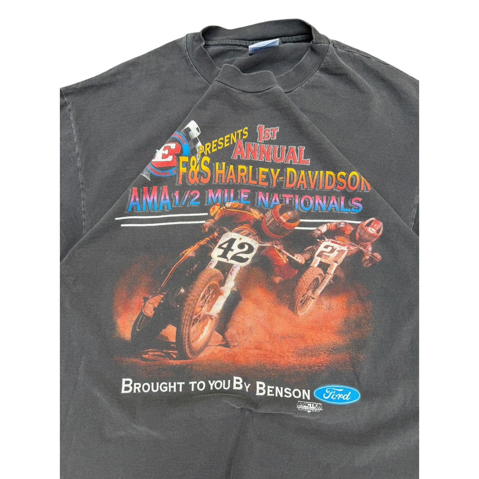 Harley Davidson Faded 1990's Harley Davidson x Ford Speedway Racing T-Shirt Size US L / EU 52-54 / 3 - 3 Thumbnail