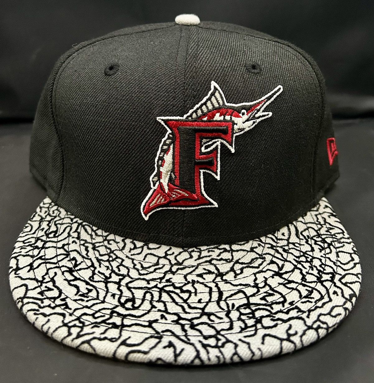 New Era Florida Marlins Black Cement Jordan 3 Inspired Size 7 5/8