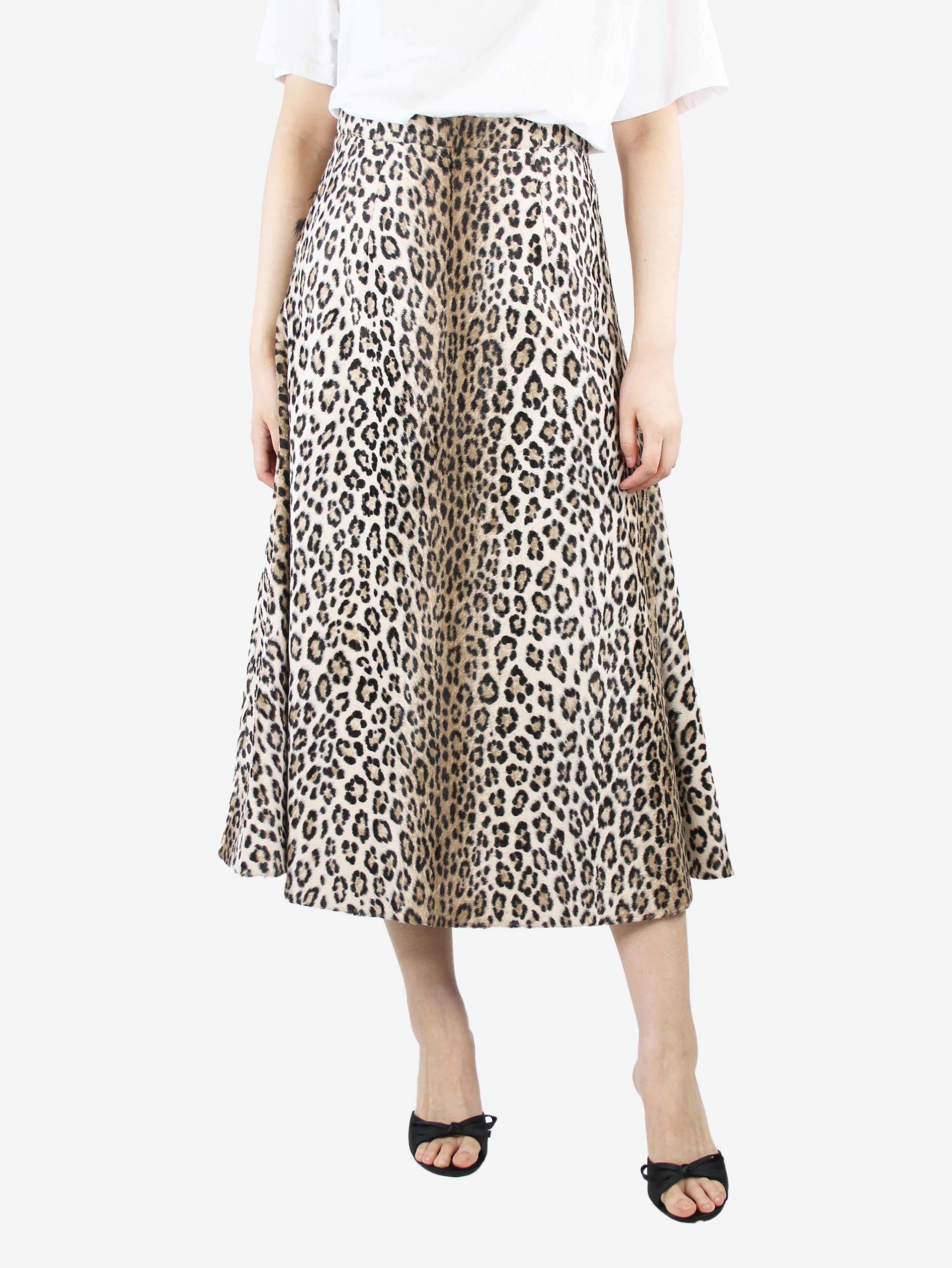 image of Emilia Wickstead Leopard Print A-Line Midi Skirt - Size Uk 10, Women's
