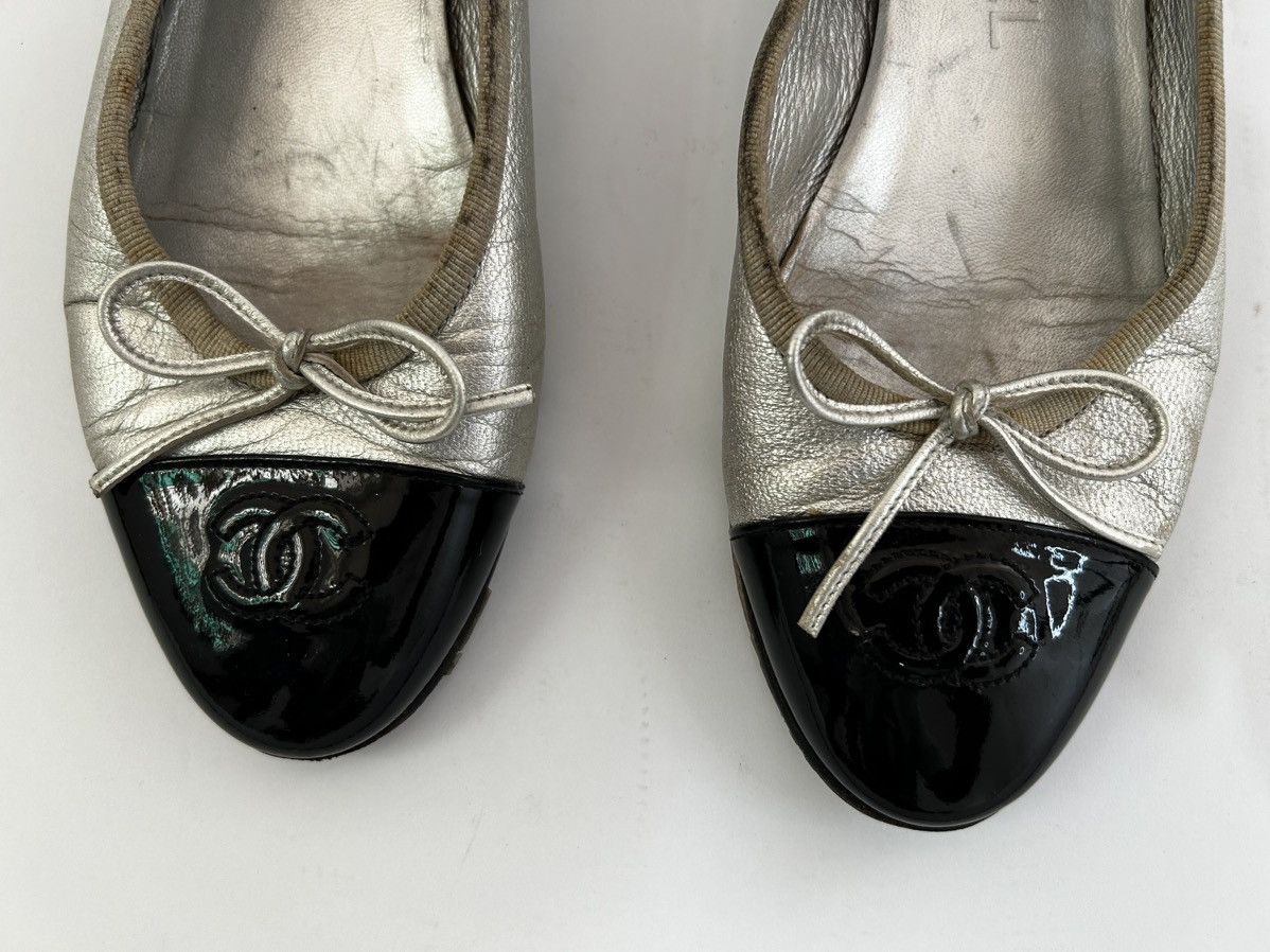 Chanel 💗Chanel Silver/Black💗Patent Leather, Leather Bow CC Cap Toe Size US 6.5 / IT 36.5 - 2 Thumbnail