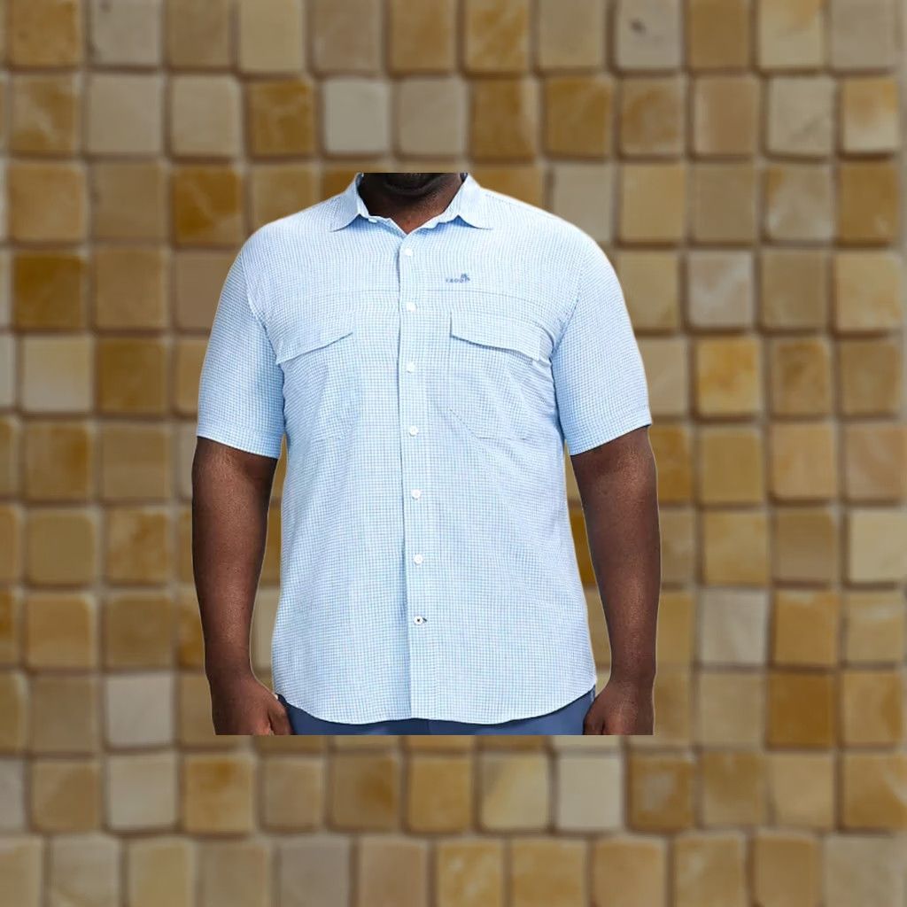 Izod IZOD SHIRT BLUE GINGHAM SUNSHIELD MENS Button-Up Short Sleeve LT Casual Cotton Size US L / EU 52-54 / 3 - 1 Preview