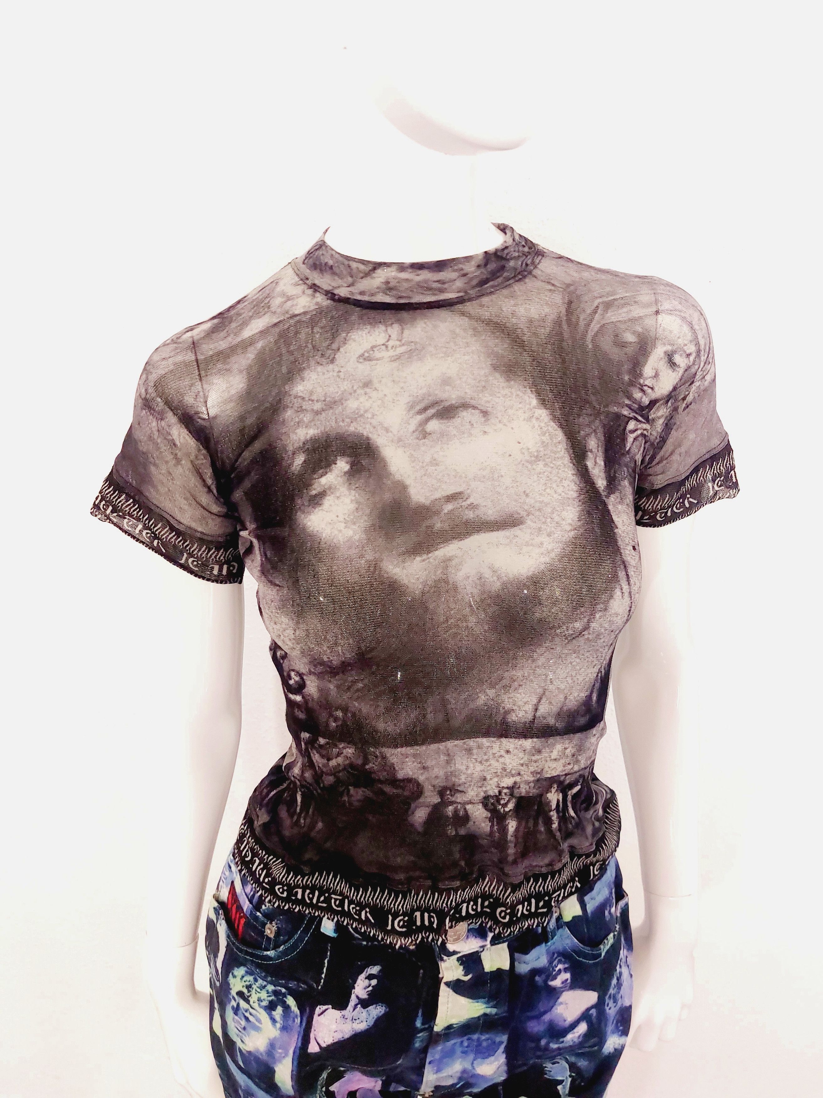 Jean Paul Gaultier Jean Paul Gaultier 1998 Jesus Christ Mesh Face Top T-Shirt Size US M / EU 48-50 / 2 - 2 Thumbnail