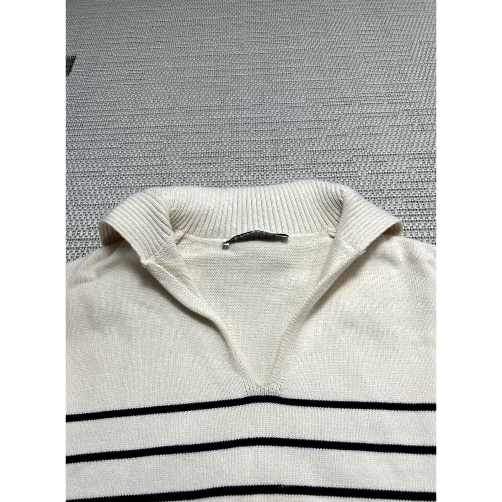 Zara Zara Polo Sweater Womens Small Beige Oversized Striped Knit Warm Cozy Pullover Shirt Knit Casual Women's Fashion, City, Preppy, Modern Size S / US 4 / IT 40 - 3 Thumbnail