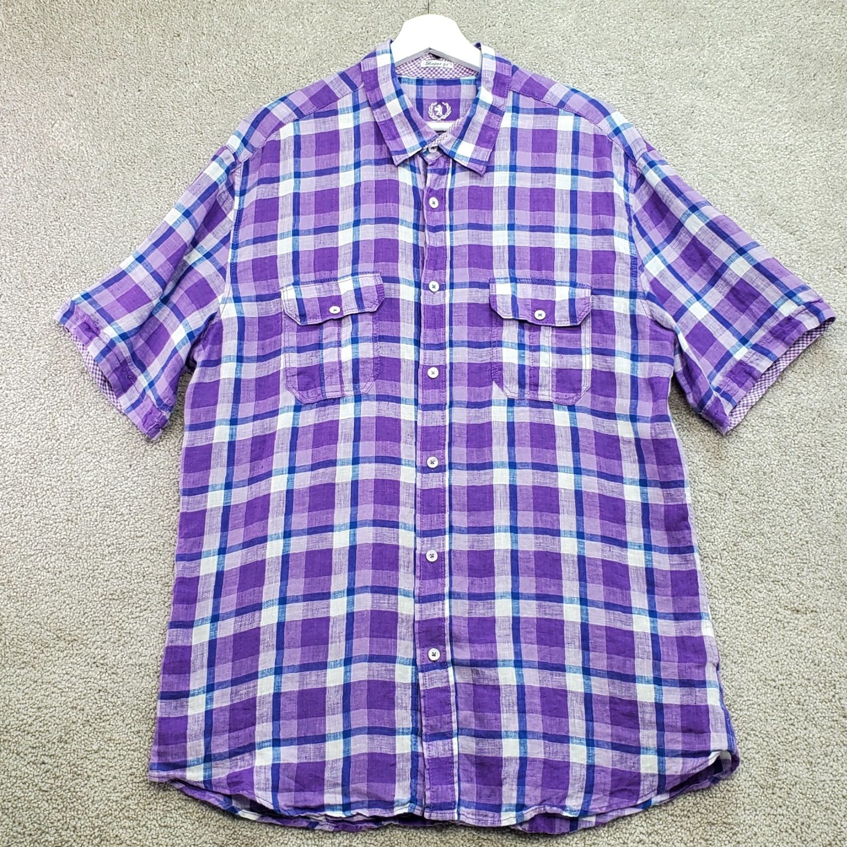 BUGATCHI Bugatchi Uomo Shaped Fit Shirt Men XL Multi Plaid Linen Short Sleeve Button-Up Shirt Size US XL / EU 56 / 4 - 2 Thumbnail
