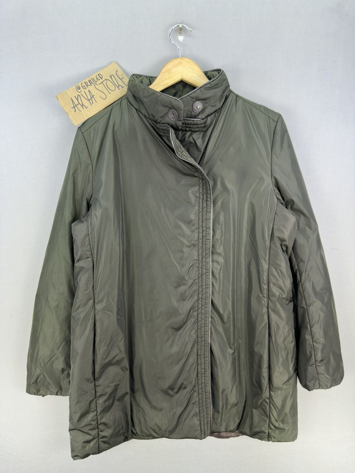 Japanese Brand Genny Olive Green Nylon Long Jacket Size L / US 10 / IT 46 - 1 Thumbnail