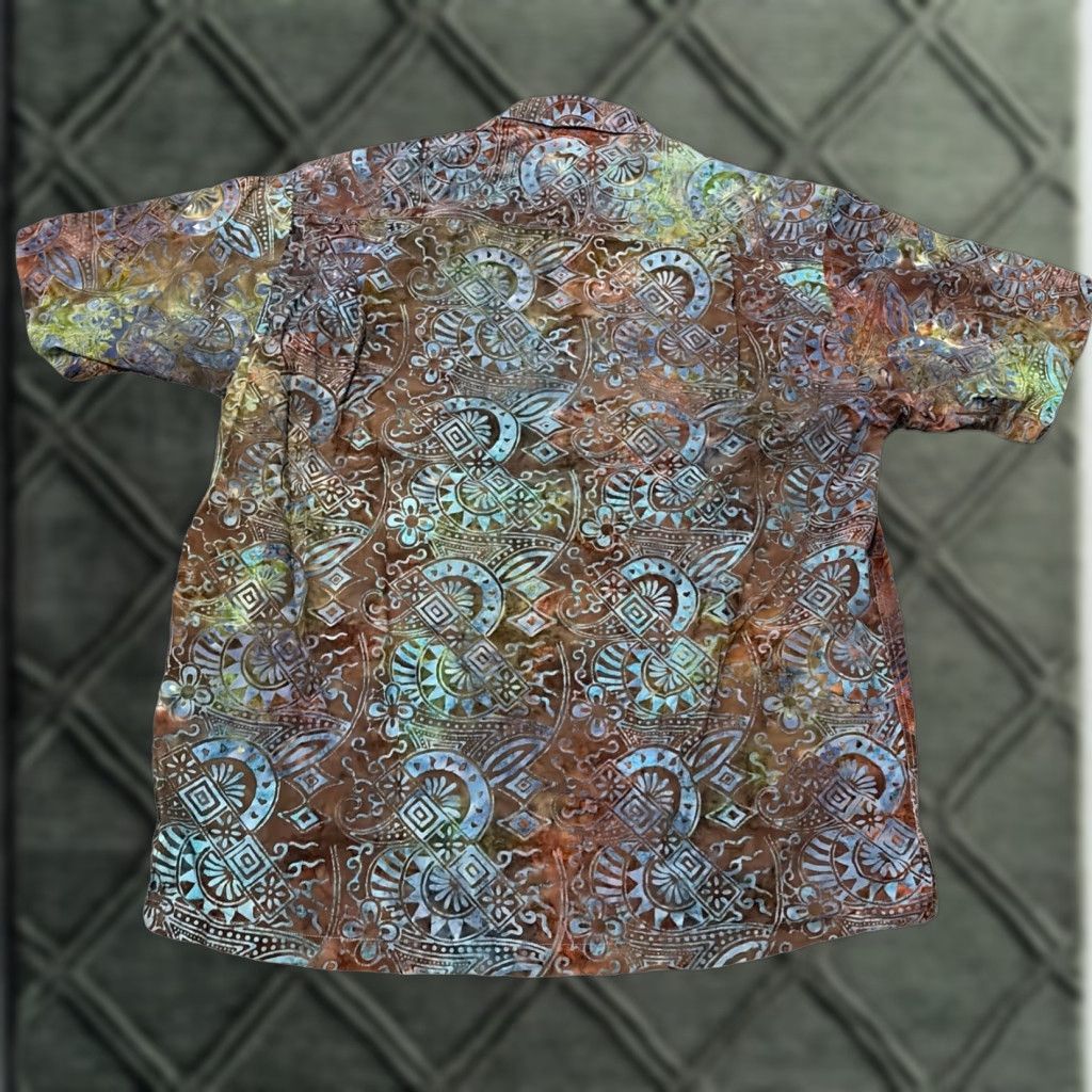 Vintage VINTAGE TravelSmith Button Up Hawaiian Shirt Large Blue Brown Tribal Print Mens Short Sleeve Size US L / EU 52-54 / 3 - 1 Thumbnail