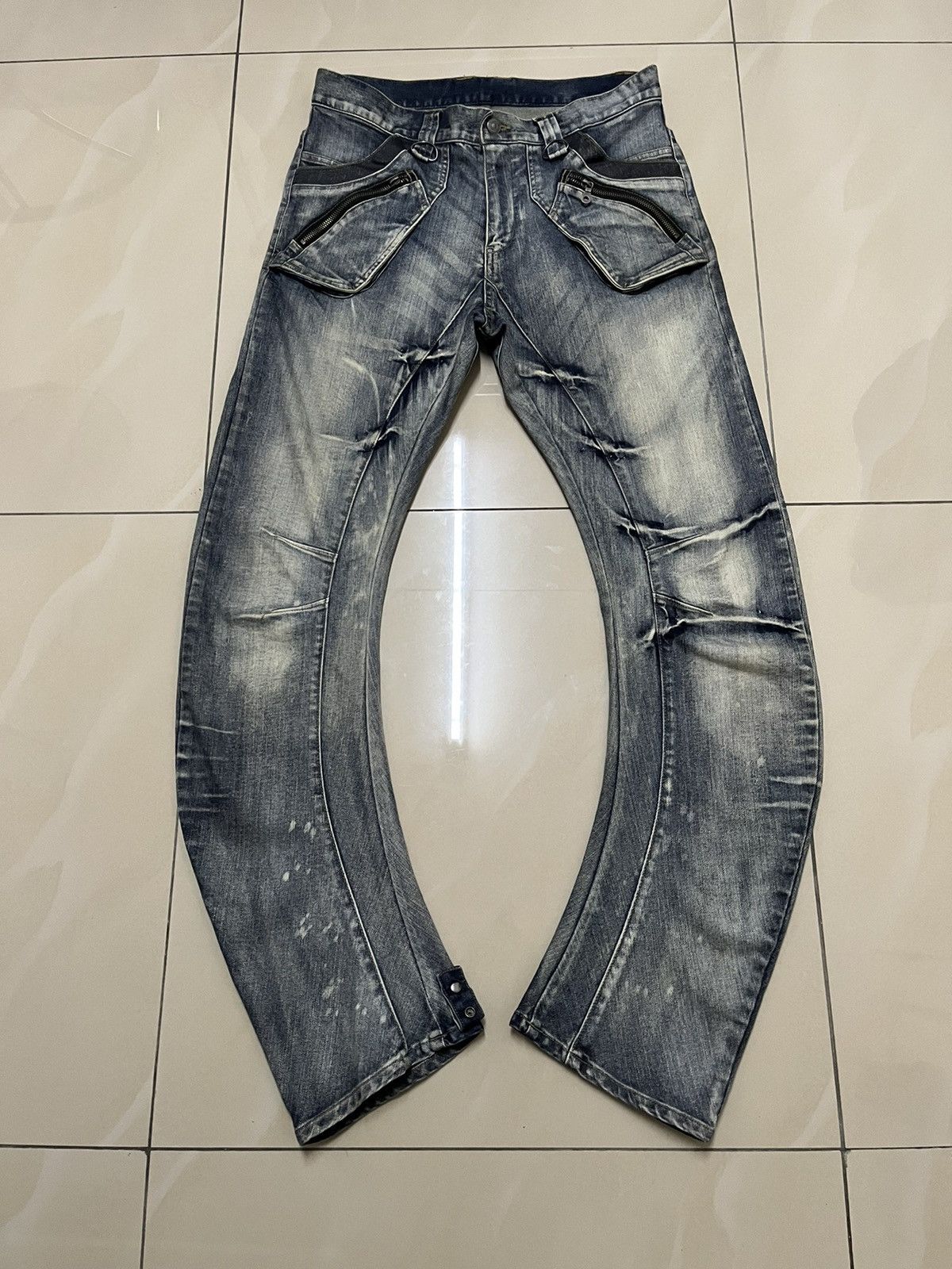 PPFM J spiral cut bondage curved punk style denim