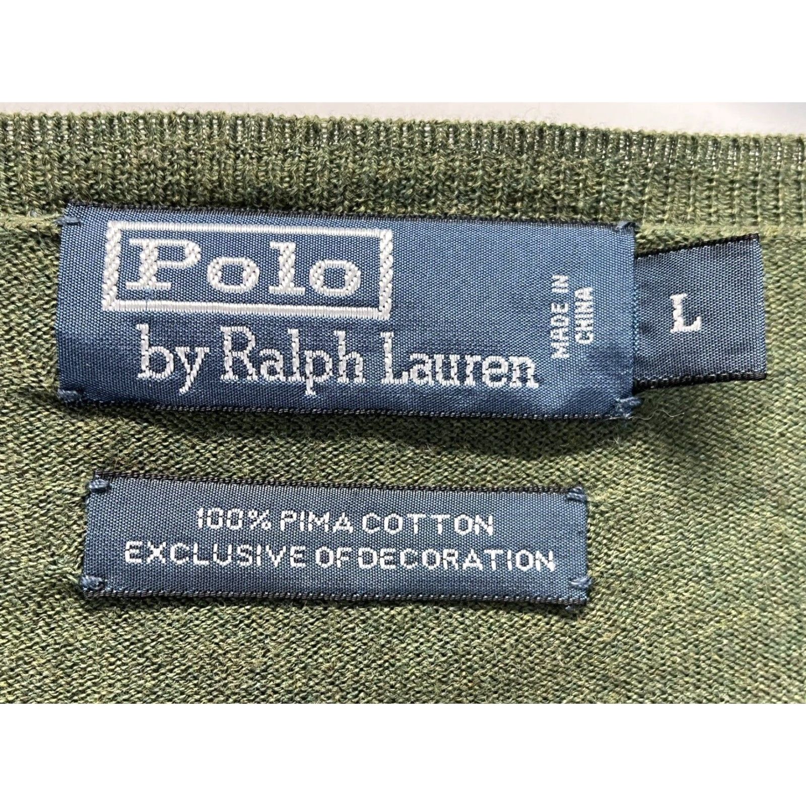 Polo Ralph Lauren VINTAGE Polo Ralph Lauren V-Neck Sweater Mens Large Olive Green Pima Cotton Pullover Size US L / EU 52-54 / 3 - 4 Thumbnail