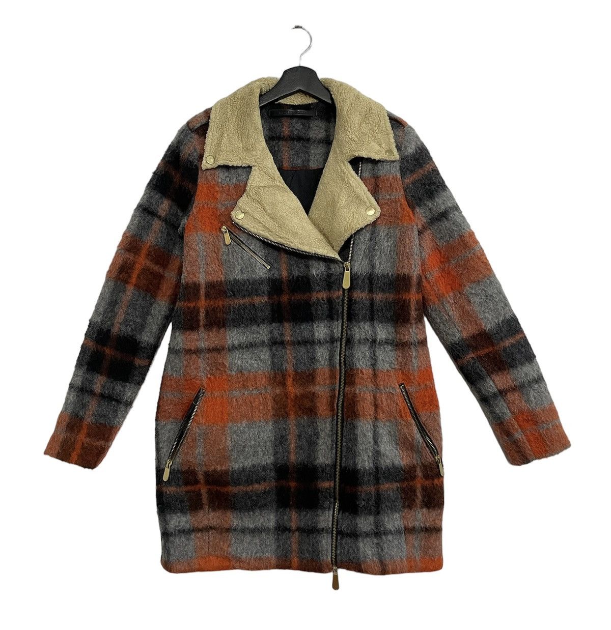 image of Archival Clothing Won Hunder Bold Plaid Wool Coat in Grey, Men's (Size Small)