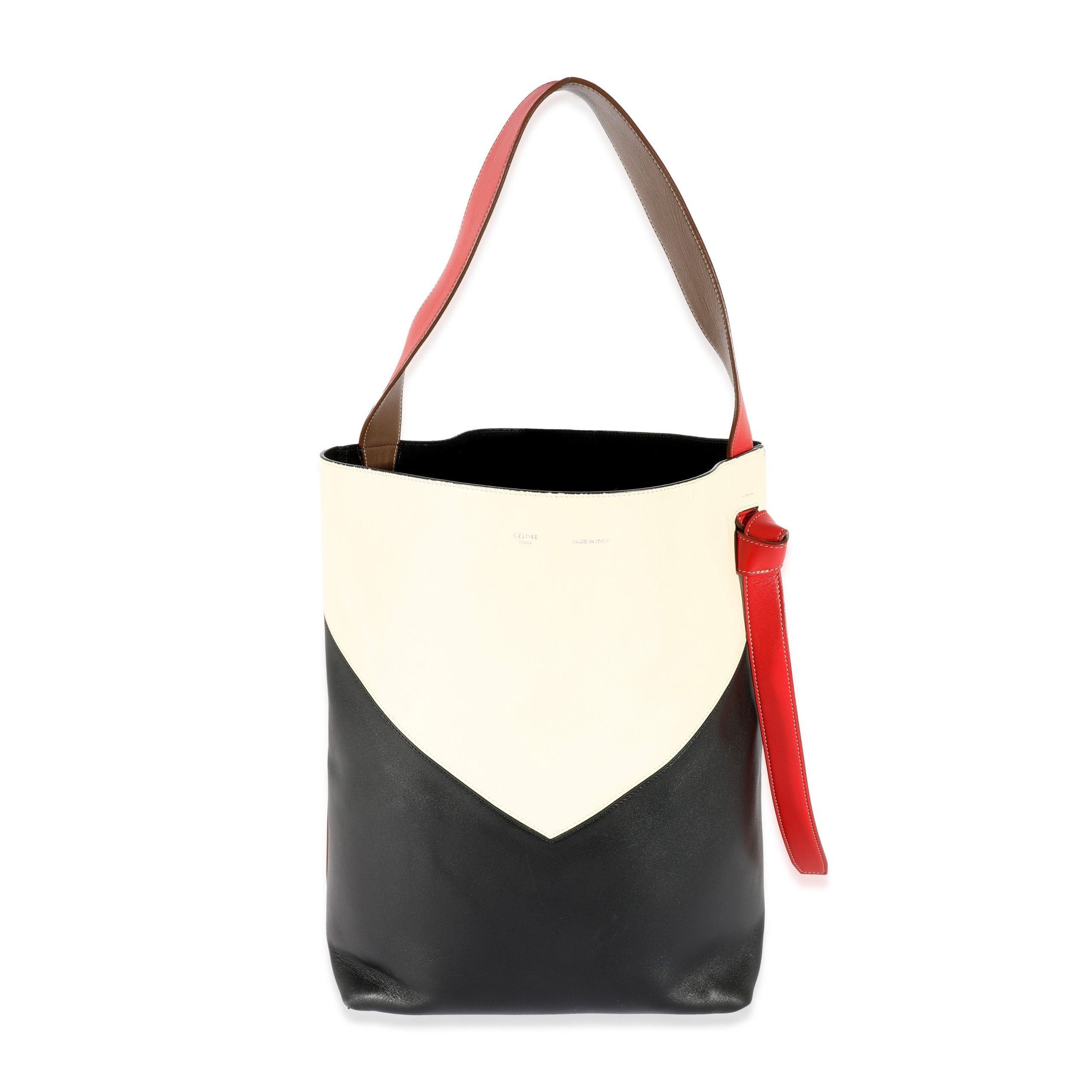 image of Celine Tricolor Smooth Calfskin Twisted Cabas Tote in White, Women's