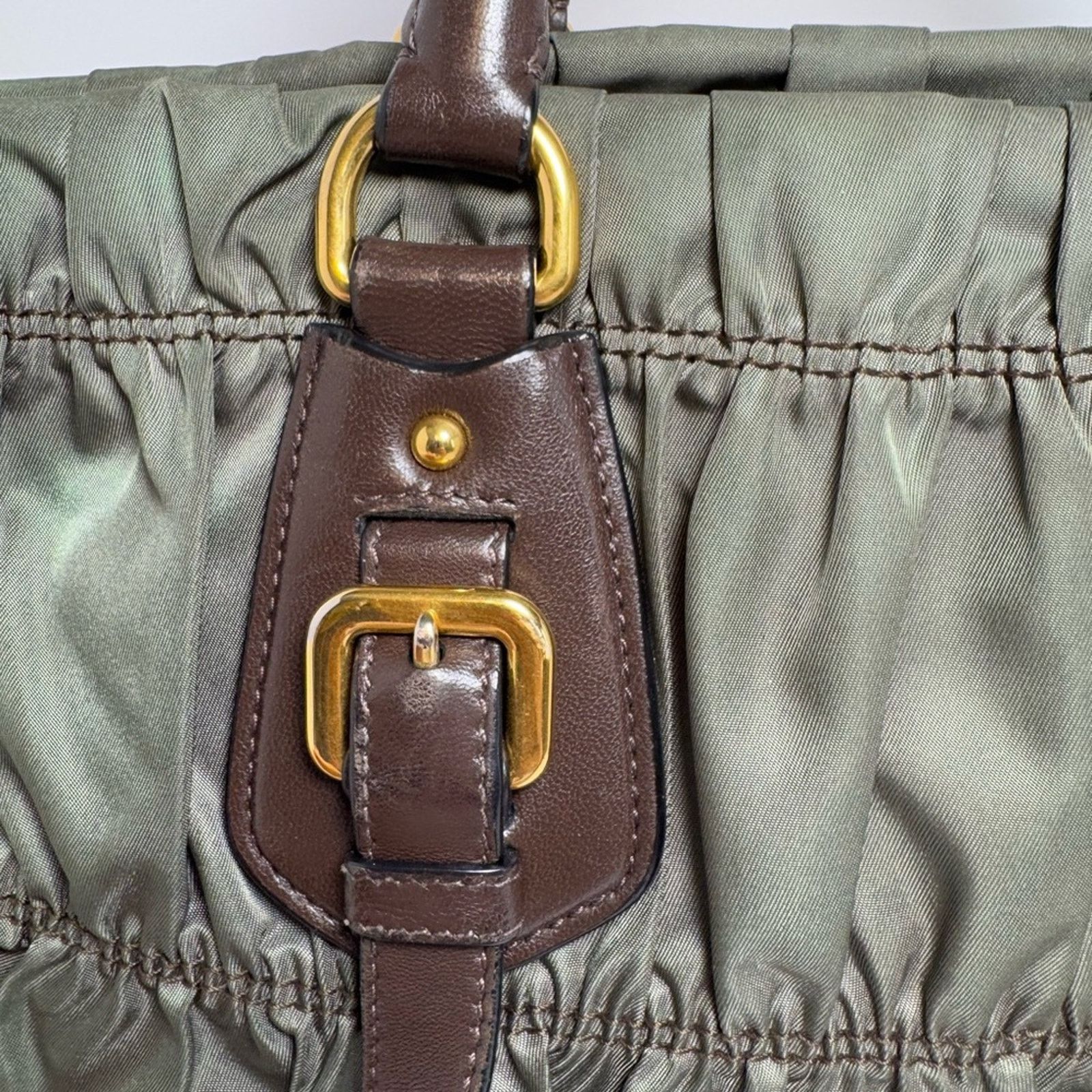 Prada Prada Tessuto Gaufre Olive Green & Brown Leather Satchel Size ONE SIZE - 13 Thumbnail
