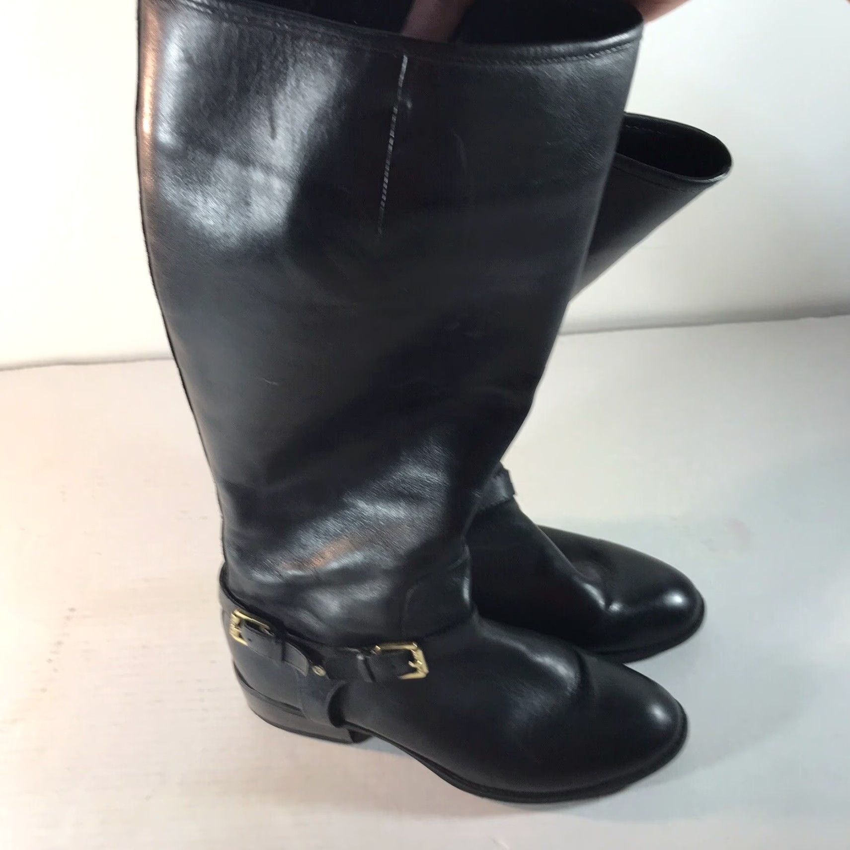 Ralph Lauren Ralph Lauren Marion Black Leather Knee High Boots Womens 7.5B Size 7.5 Knee High Boot Women Riding Leather Black Full Zip Buckle Logo Zipper Lined Size US 8 / IT 38 - 4 Thumbnail