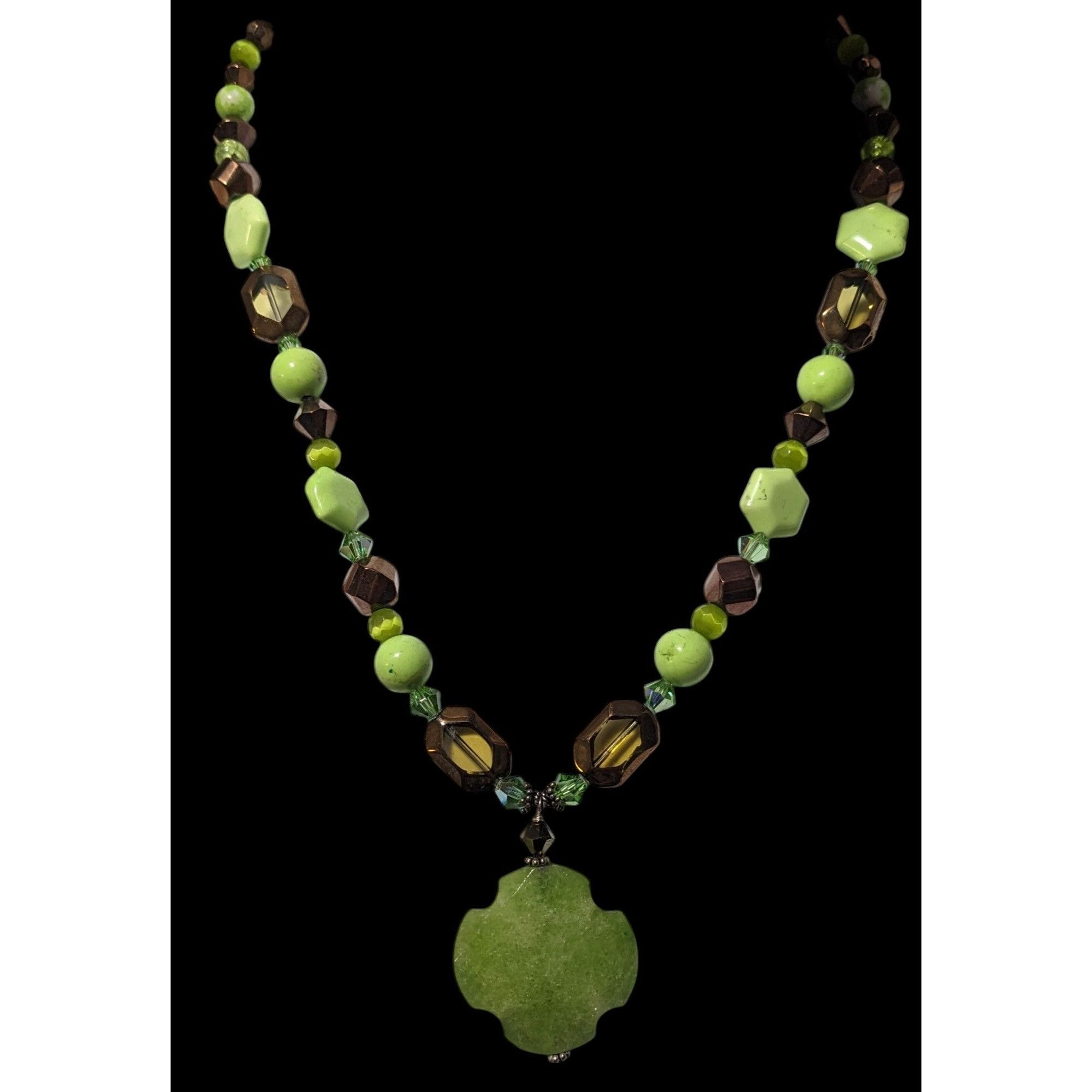Other Handmade Green And Copper Glass And Stone Pendant Necklace Size ONE SIZE - 3 Thumbnail