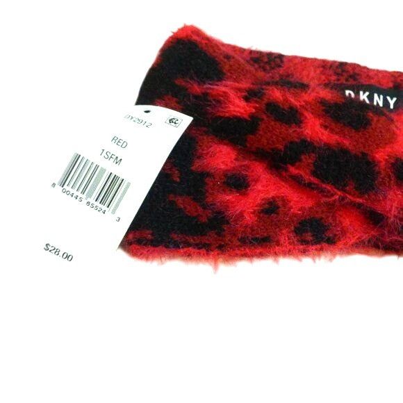 DKNY DKNY Fuzzy Animal Print Knit Twist Headband, RED Size ONE SIZE - 6 Thumbnail