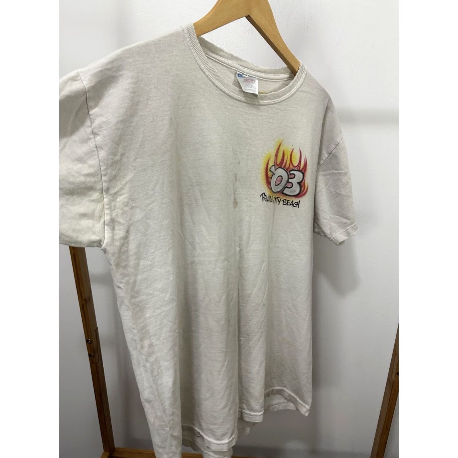 Jerzees VTG Corvette Fire Flame Panama Beach Worn Distressed Cotton T-Shirt Size L Shirt Mens White Fire Thrashed 90s Event Racing Size US L / EU 52-54 / 3 - 3 Thumbnail