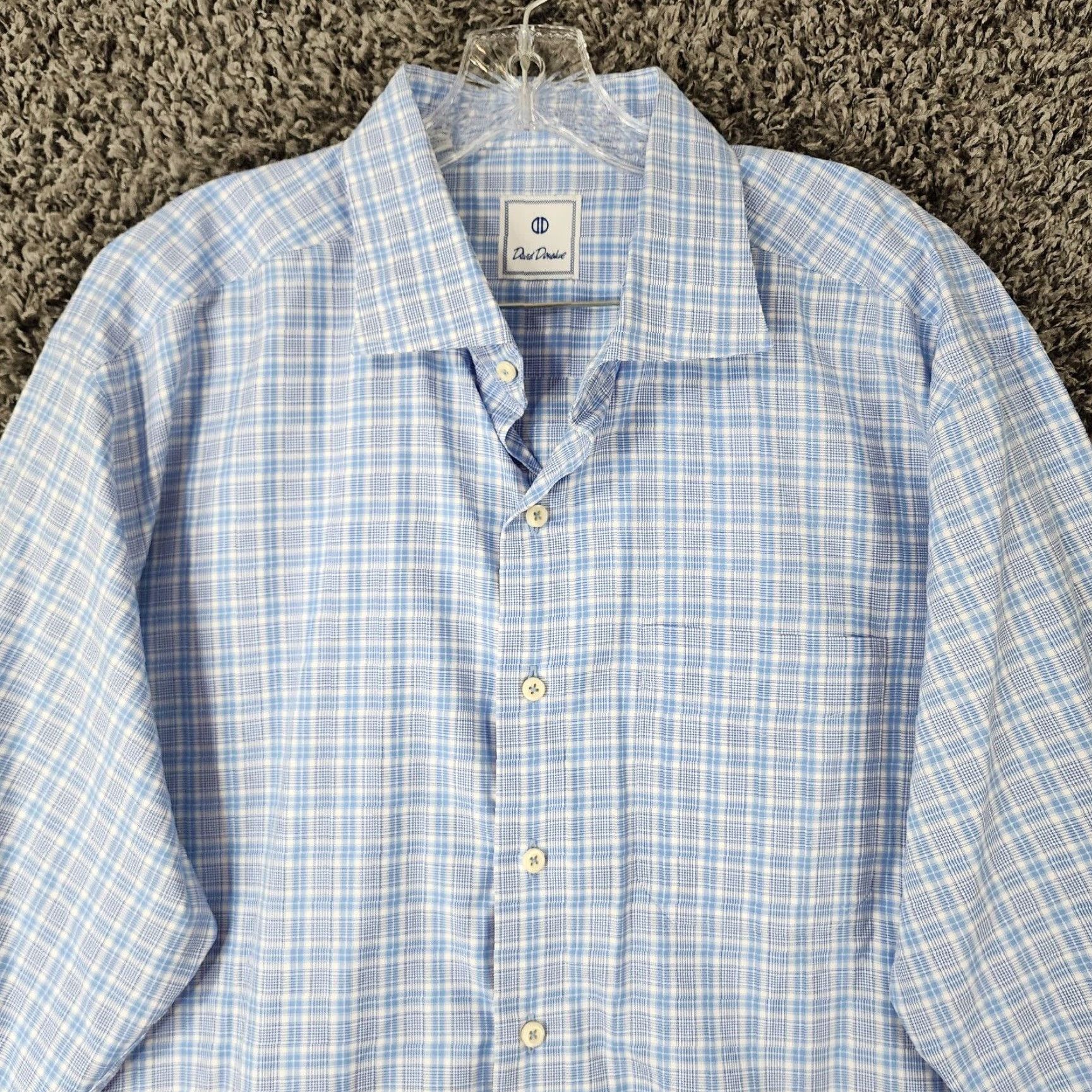 David Donahue David Donahue Dress Shirt Men 2XL Blue Plaid Long Sleeve Mens Size 48R - 3 Thumbnail
