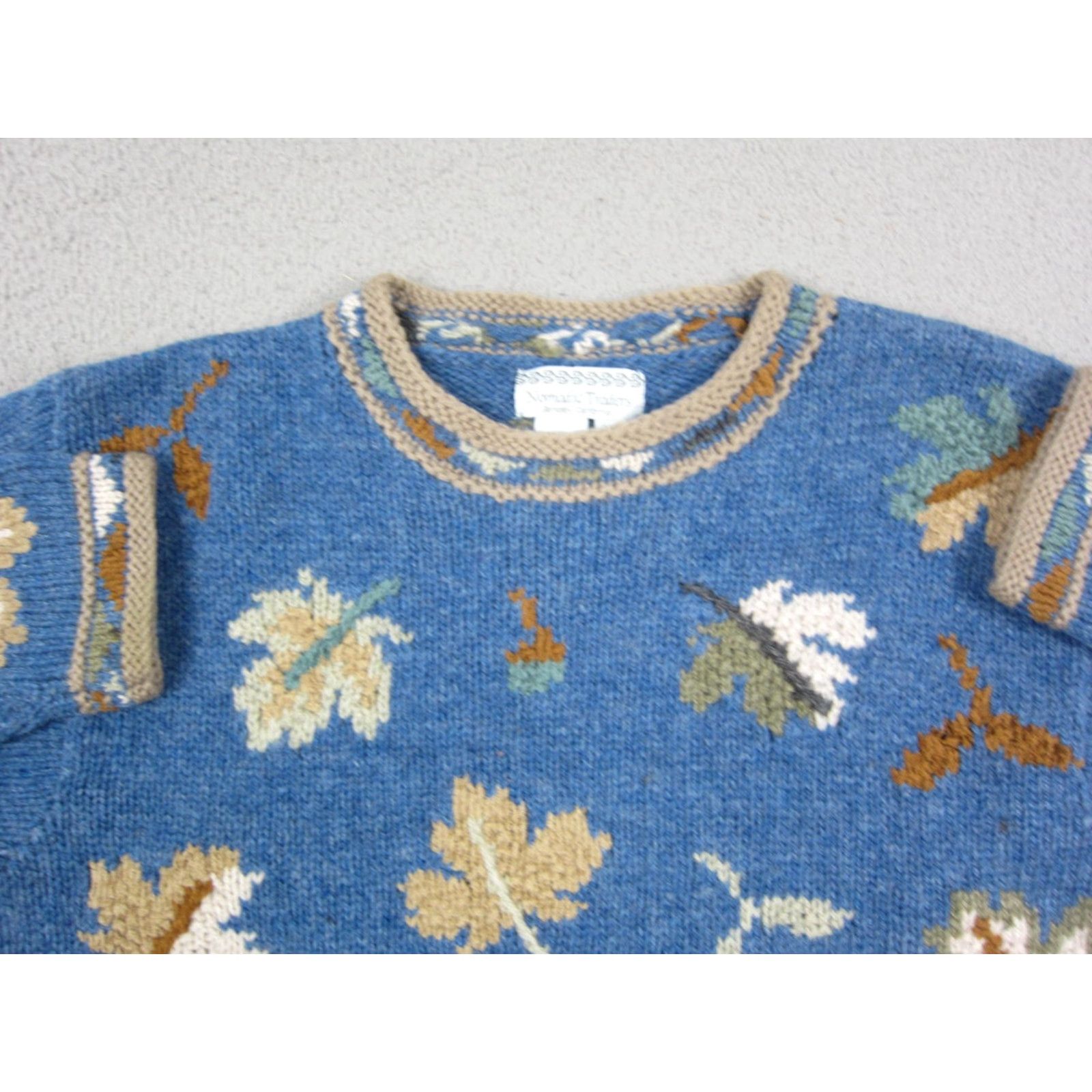 Vintage VINTAGE Nomadic Traders Sweater Womens Medium Blue Nordic Leaf Wool Knit 90s Pullover Crew Neck Open-Knit Size M / US 6-8 / IT 42-44 - 2 Thumbnail