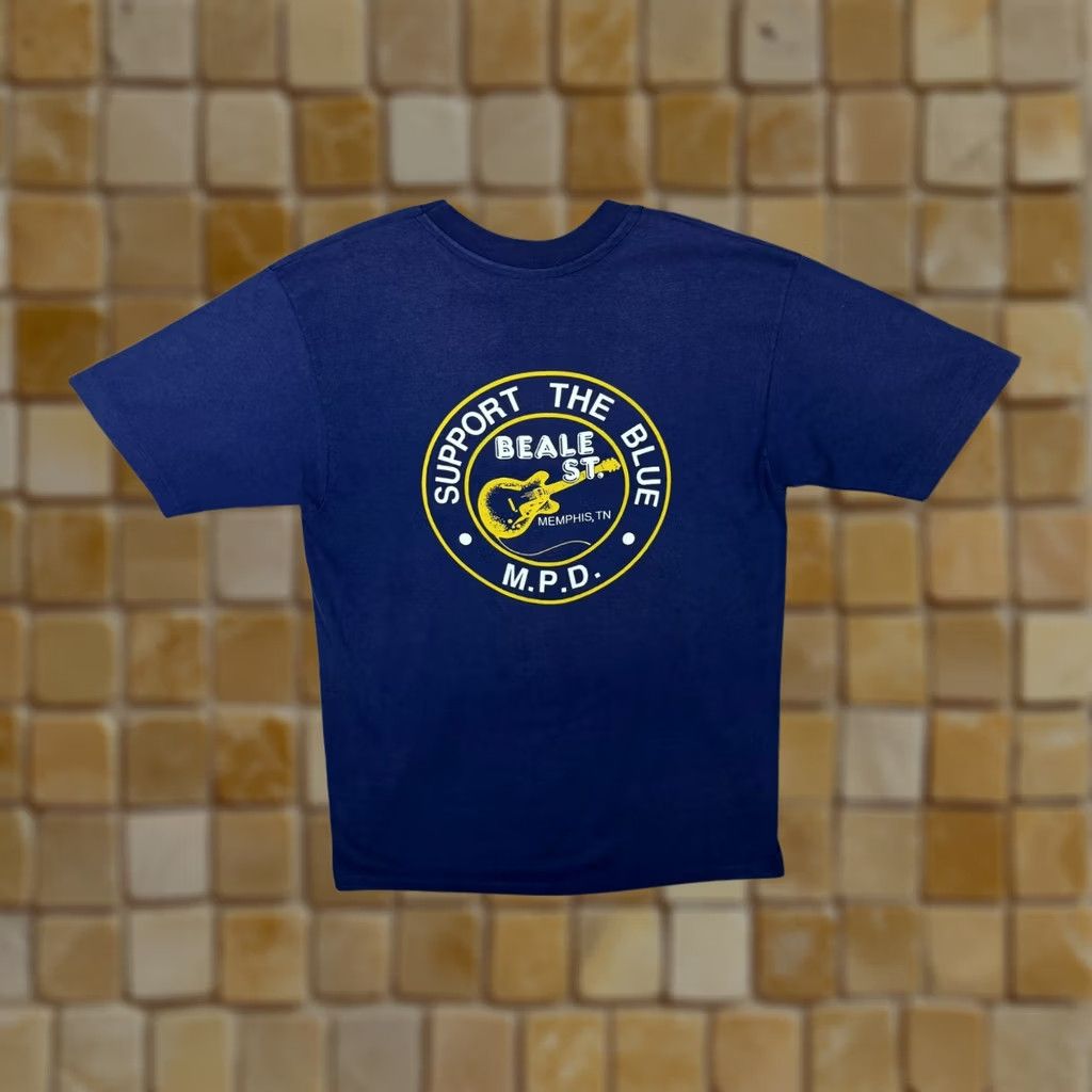 Hanes VINTAGE Hanes Beale Street Memphis Police USA Navy Blue Single Stitch T-Shirt Large Mens Short Sleeve Round Neck 1990s Size US L / EU 52-54 / 3 - 1 Thumbnail