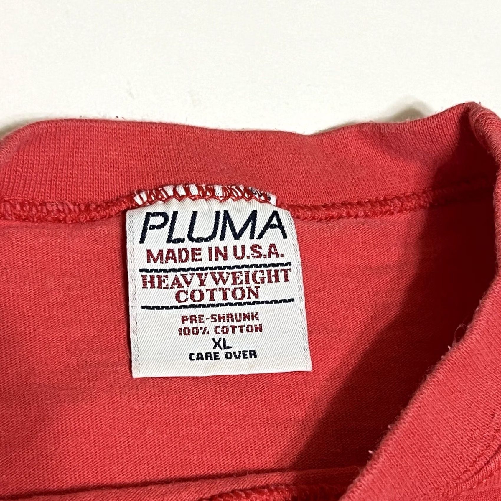 Vintage VINTAGE Pluma T Shirt Men’s XL Heavy Weight Cotton Boxy Coral Red 1990s 90s Classic Mens Short Sleeve Crew Neck Made In USA Size US XL / EU 56 / 4 - 6 Thumbnail