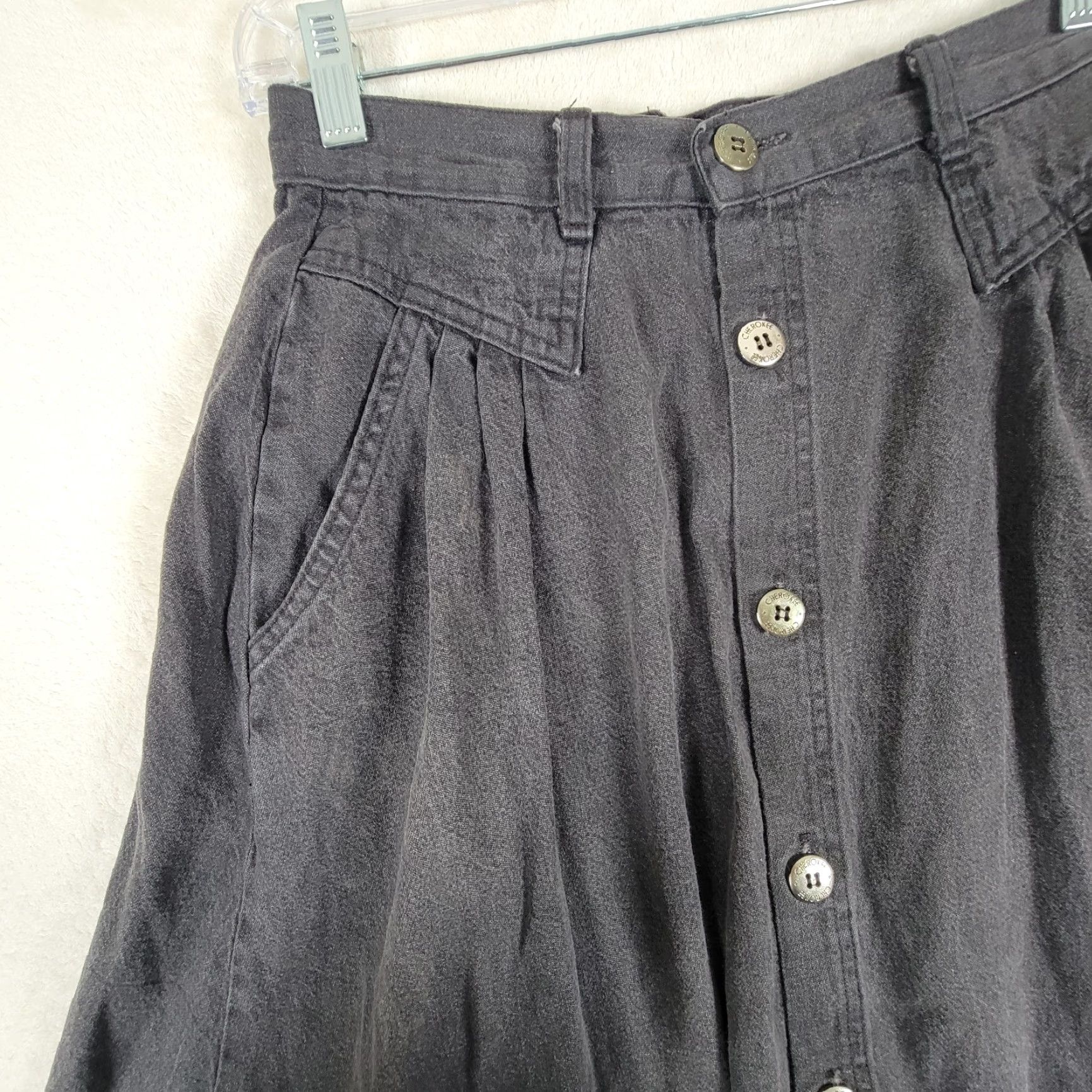 Cherokee VINTAGE Cherokee Denim Skirt A-Line Midi Button Up High Rise Size 8 Blue Women Size 30" / US 8 / IT 44 - 2 Thumbnail