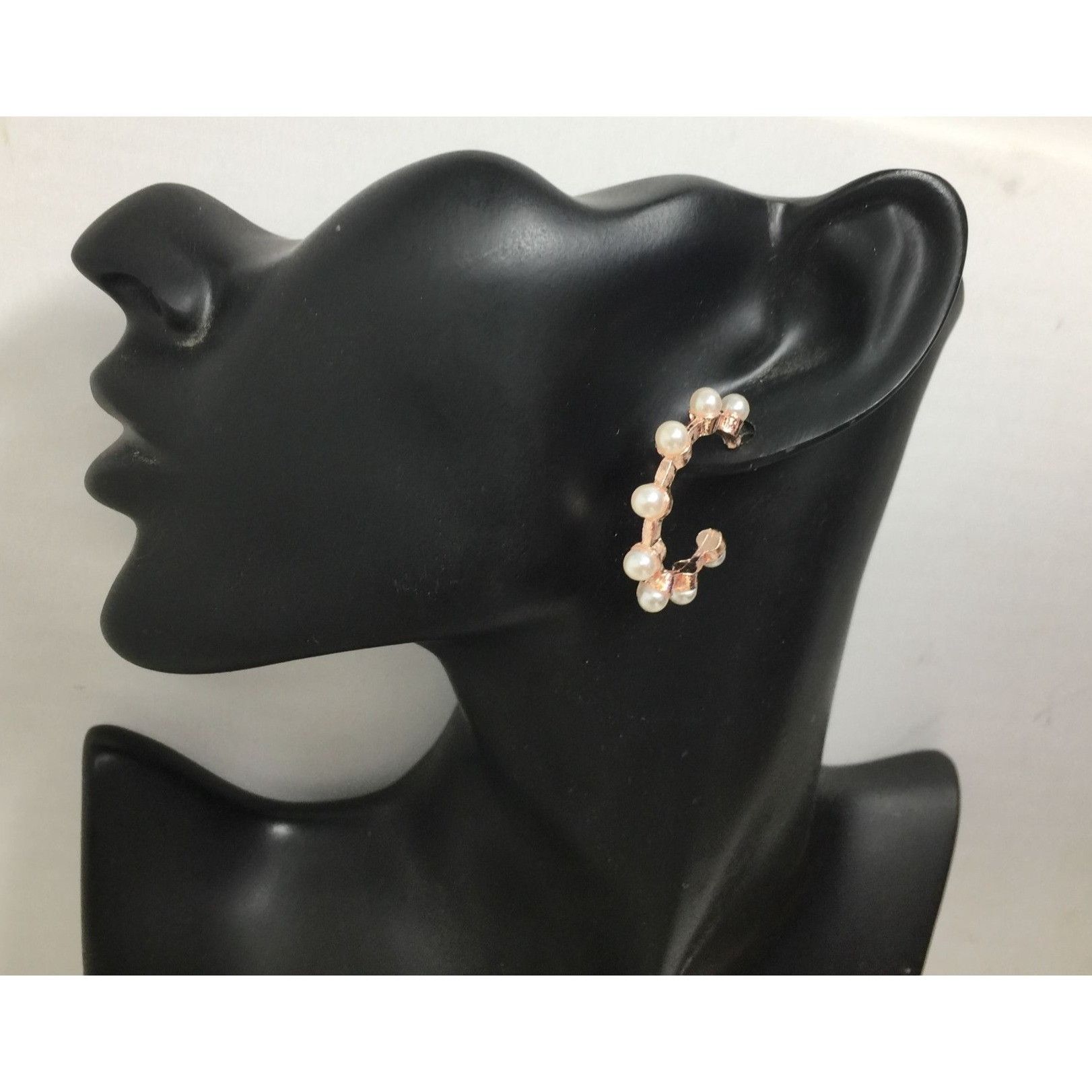 Other Women's Rose Gold Hoop Earrings with White Faux Pearls Size ONE SIZE - 3 Thumbnail