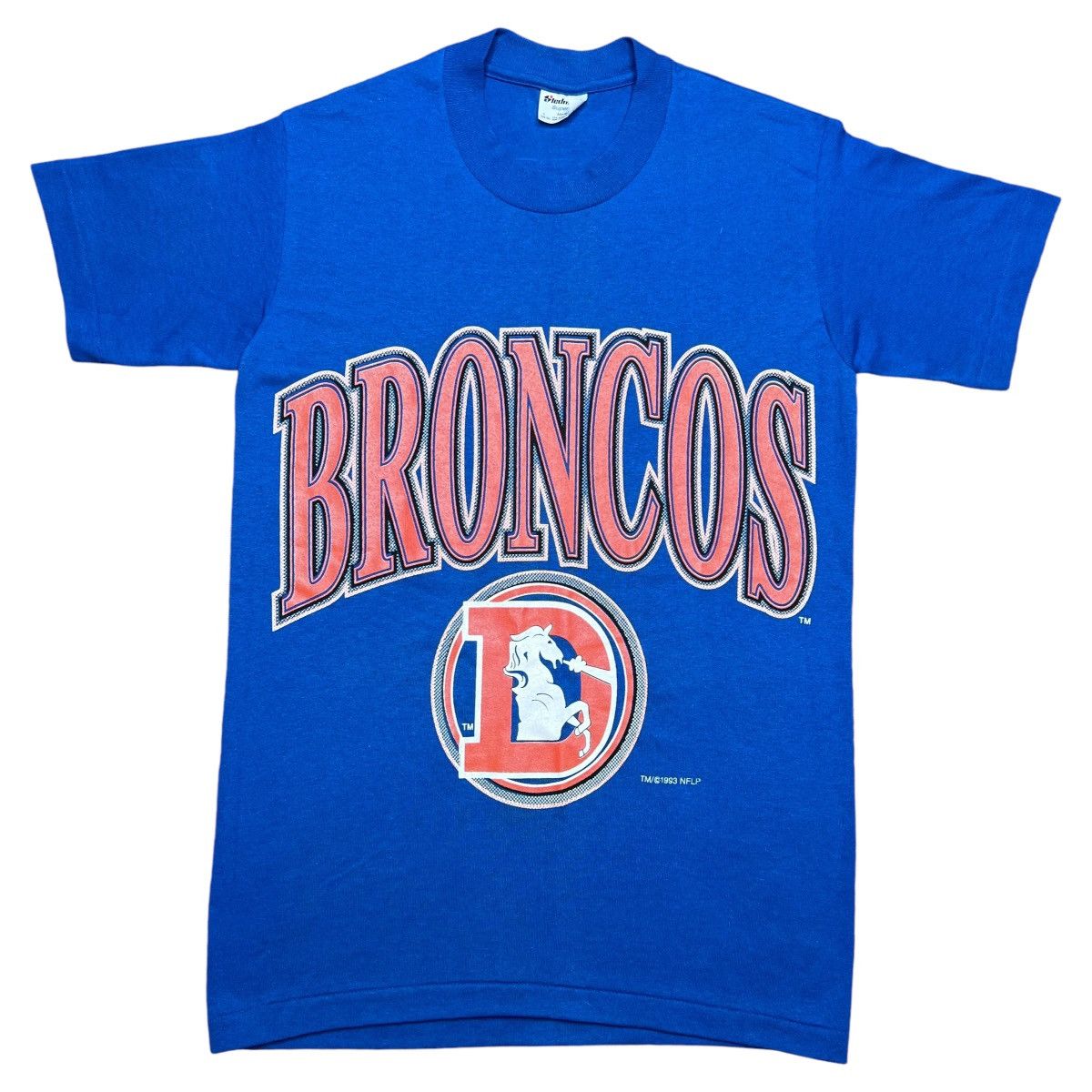 NFL × Vintage Vtg 1993 NFL Denver Broncos Spell Out 3D Logo Football Tee Size US S / EU 44-46 / 1 - 1 Thumbnail
