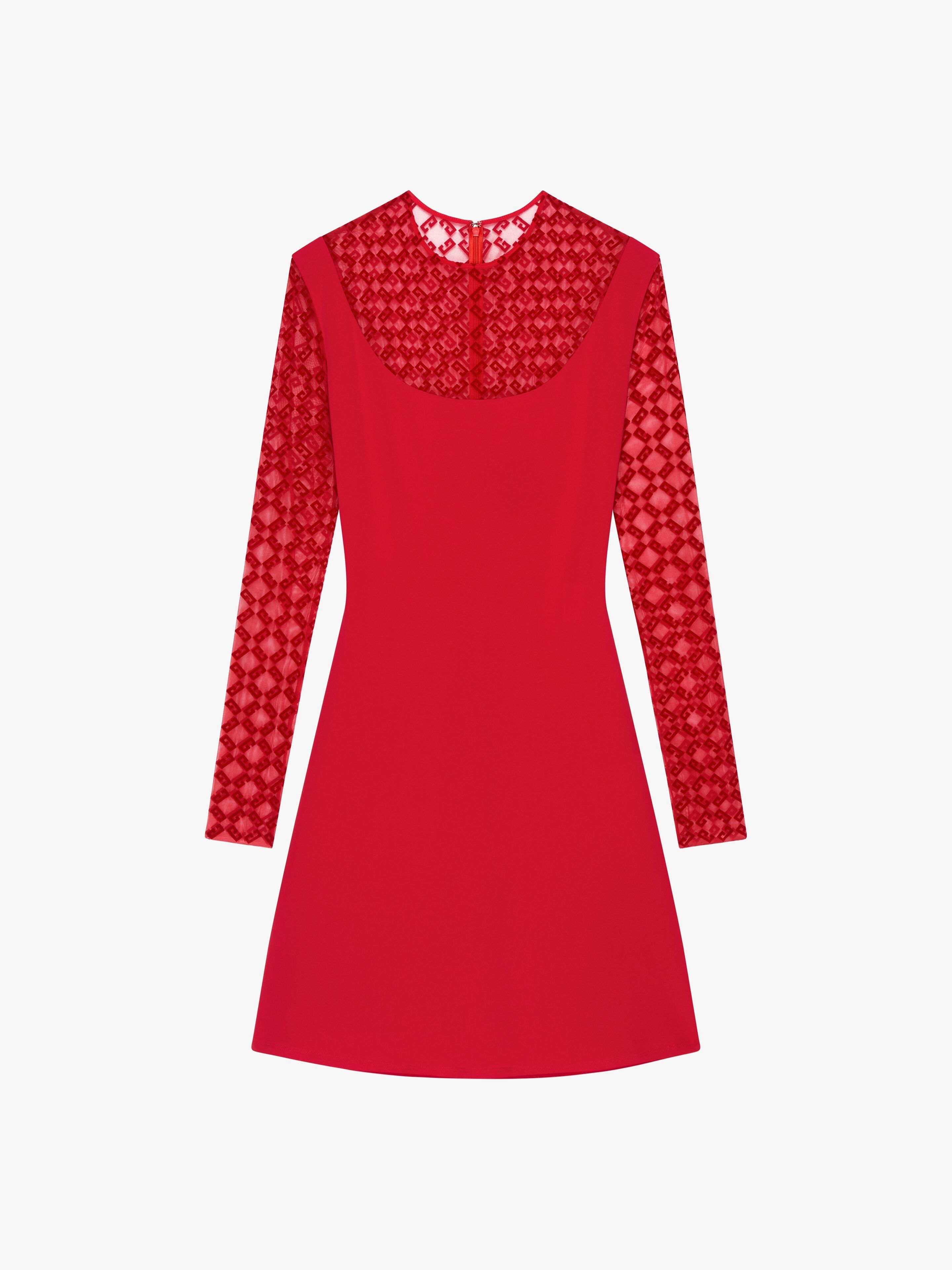 Givenchy o1w1db10825 Long Sleeve Plumetis Dress in Red Size XS / US 0-2 / IT 36-38 - 1 Thumbnail