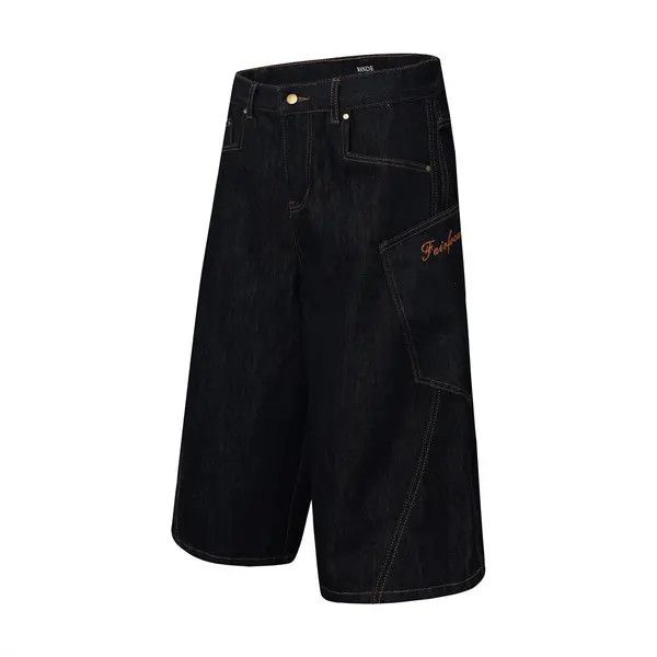 VIBE Men's street contrast plaid pocket loose cargo denim shorts Size US 32 / EU 48 - 7 Thumbnail