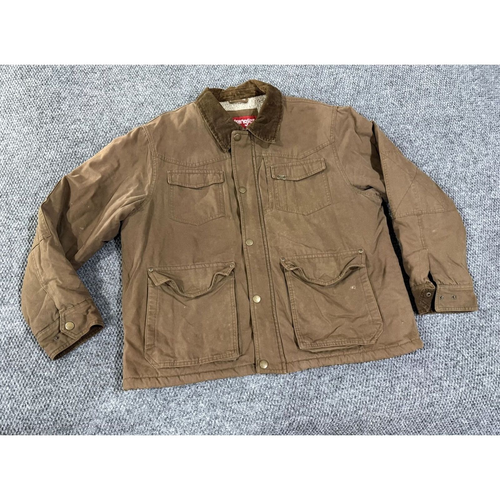Wrangler VINTAGE Wrangler Jacket Mens XL Brown Canvas Sherpa Lined Snap Front Workwear Barn Size US XL / EU 56 / 4 - 2 Thumbnail