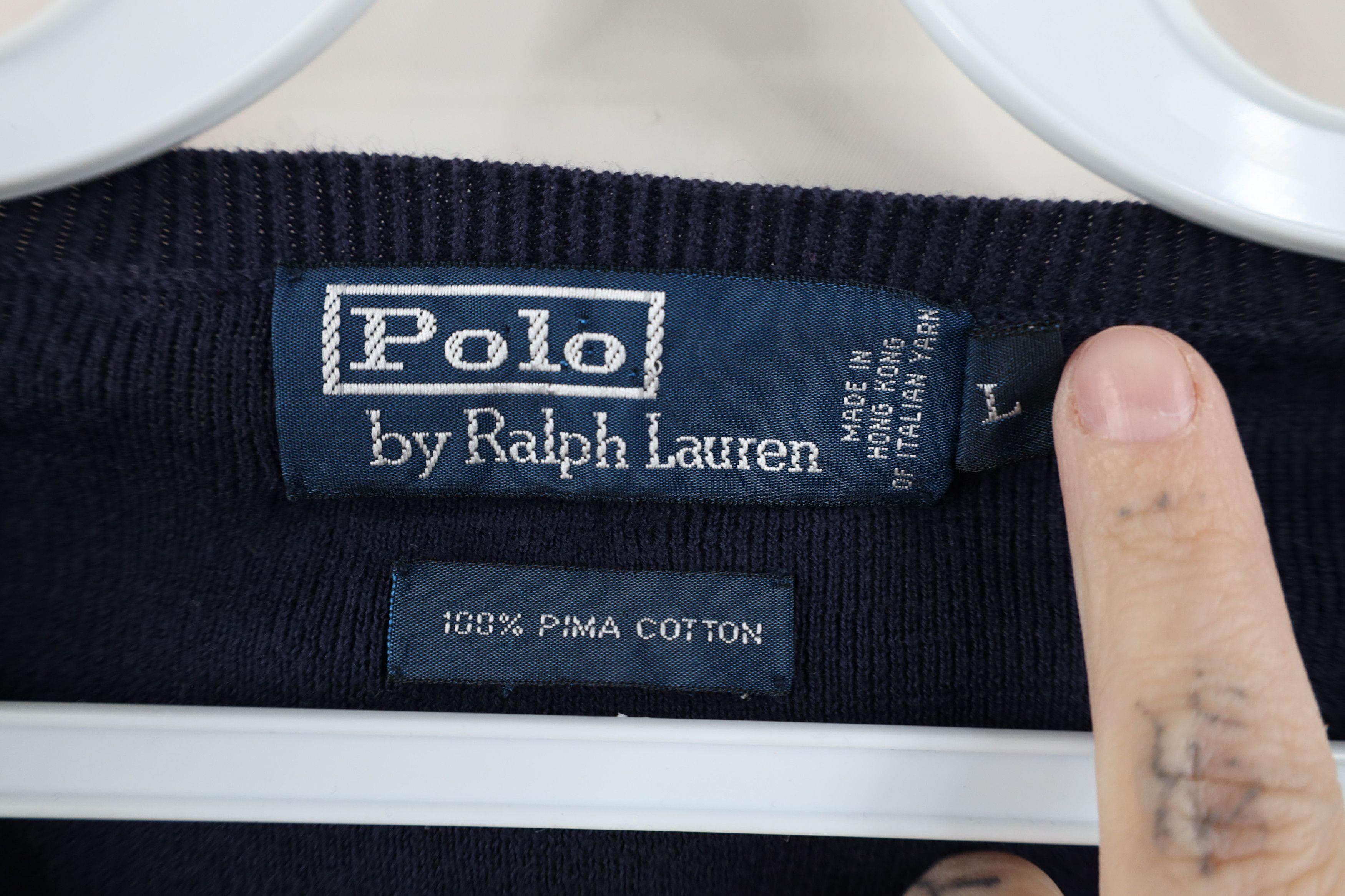 Ralph Lauren Vintage 90s Ralph Lauren Cotton Knit V-Neck Sweater Blue Size US L / EU 52-54 / 3 - 9 Thumbnail