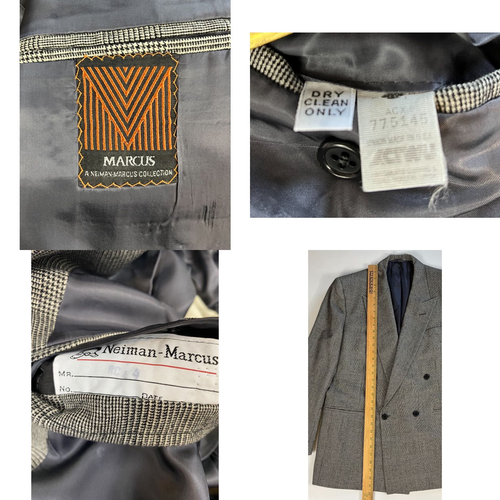Neiman Marcus Neiman Marcus Men's Vintage Wool Double Breasted Blazer Jacket Plaid Sz 40 Gray 90s Classic Designer Shirt Jacket Mens Size 40R - 8 Thumbnail