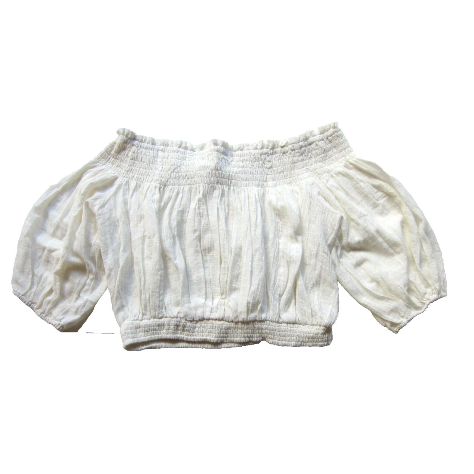 Vintage We The Free Ivory Cotton Off Shoulder 3/4 Sleeve Crop Peasant Blouse Women Large Size L / US 10 / IT 46 - 2 Thumbnail