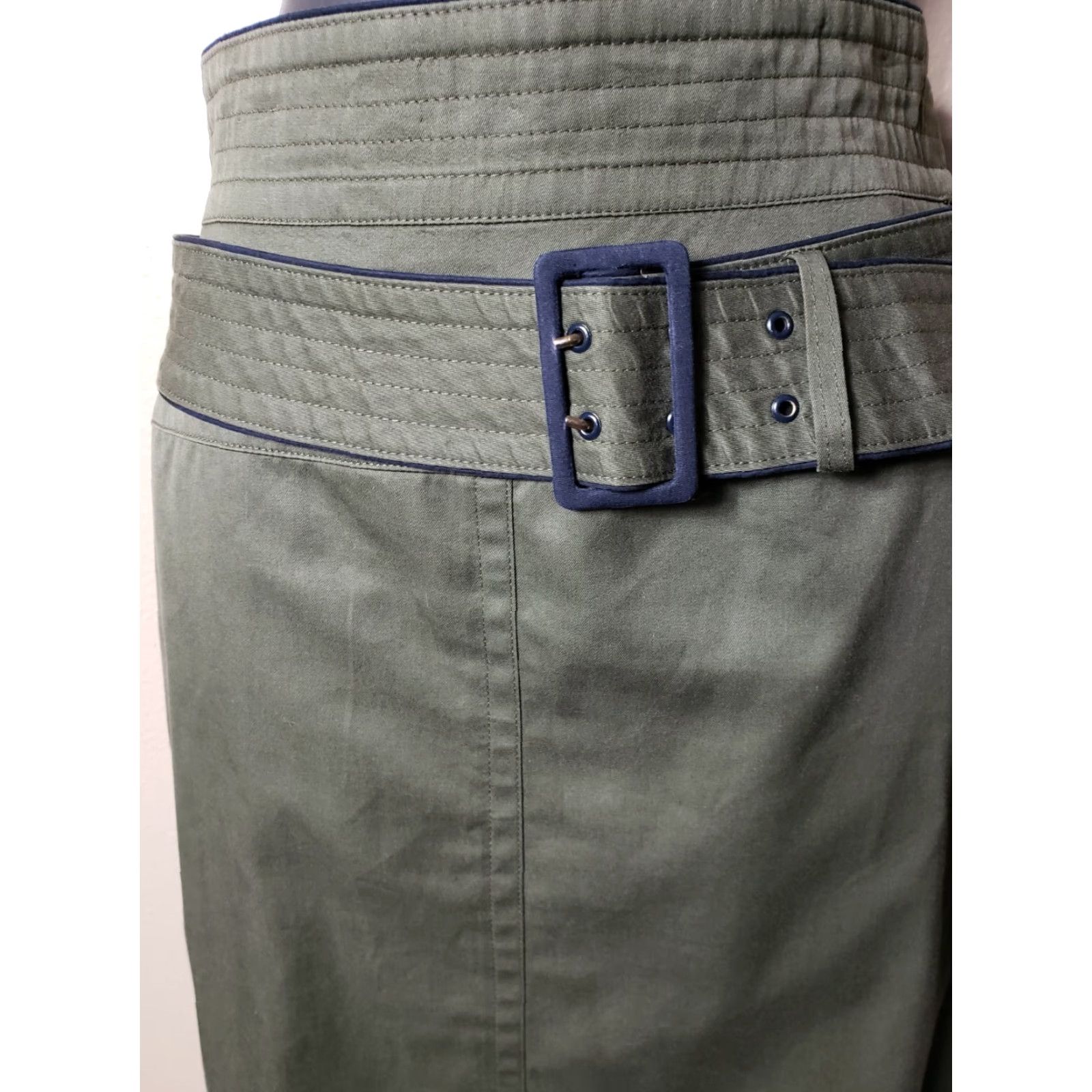 Escada VINTAGE ESCADA Wrap A Round Belt Pencil Skirt-Size 10/38 Women Knee Length Green Zip Buckle 100% Cotton Regular Women's Size ONE SIZE - 2 Thumbnail