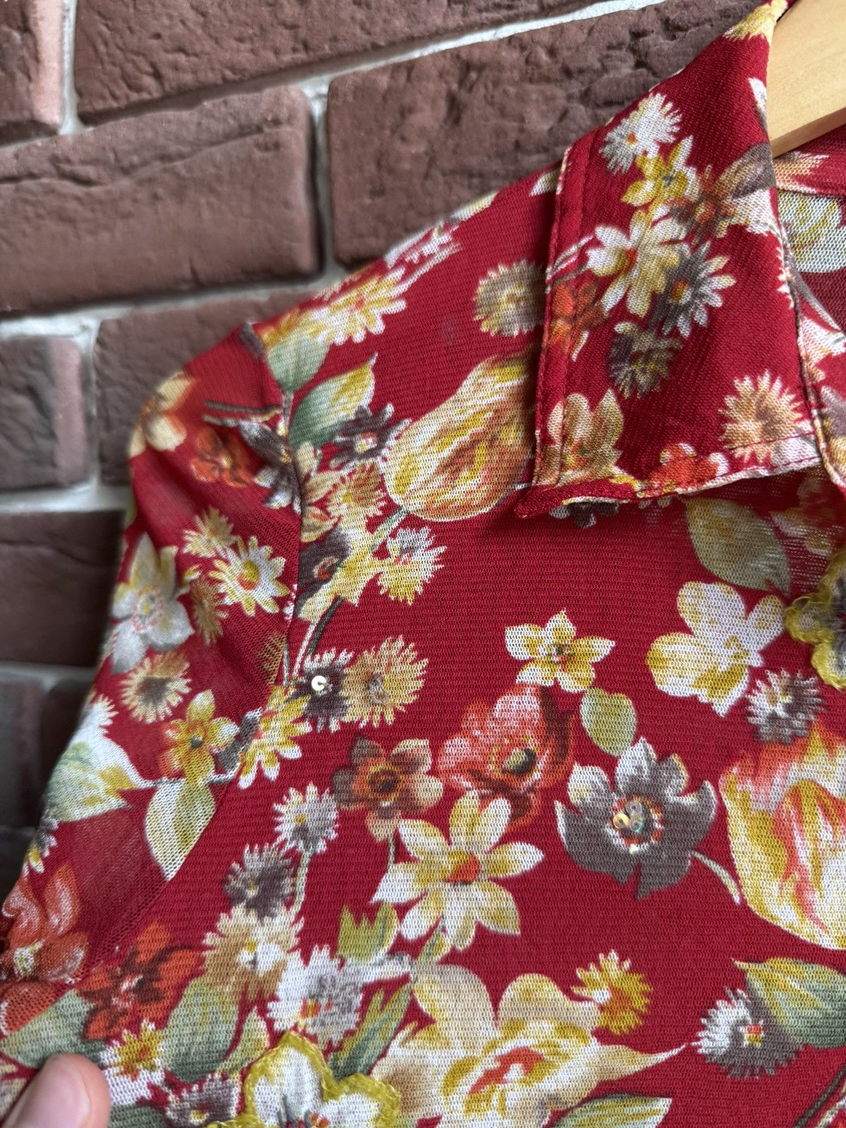 Kenzo Rare Vintage Kenzo Floral Mesh top longsleeve shirt Size S / US 4 / IT 40 - 4 Thumbnail