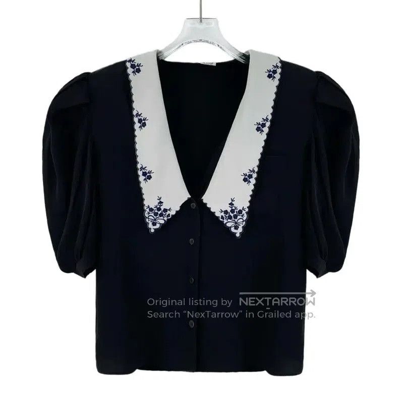 Miu Miu Miu Miu Black Women's Shirt with Embroidered Collar . Size XXS / US 00 / IT 34 - 1 Thumbnail