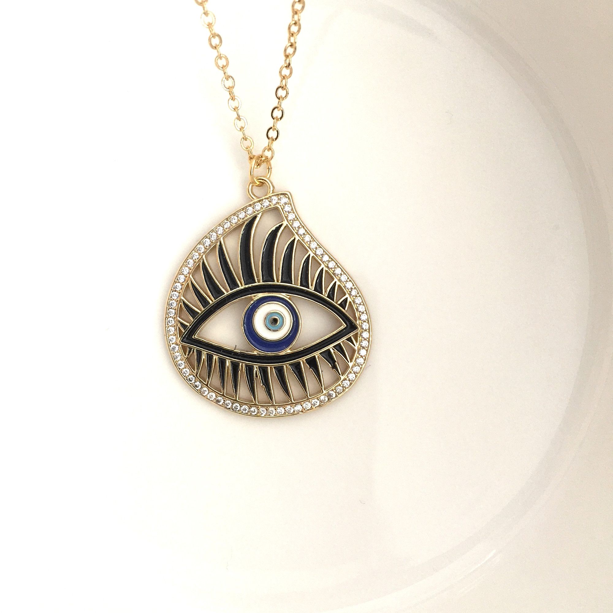 The Unbranded Brand Evil Eye Black Blue Enamel Rhinestone Necklace Size ONE SIZE - 3 Thumbnail