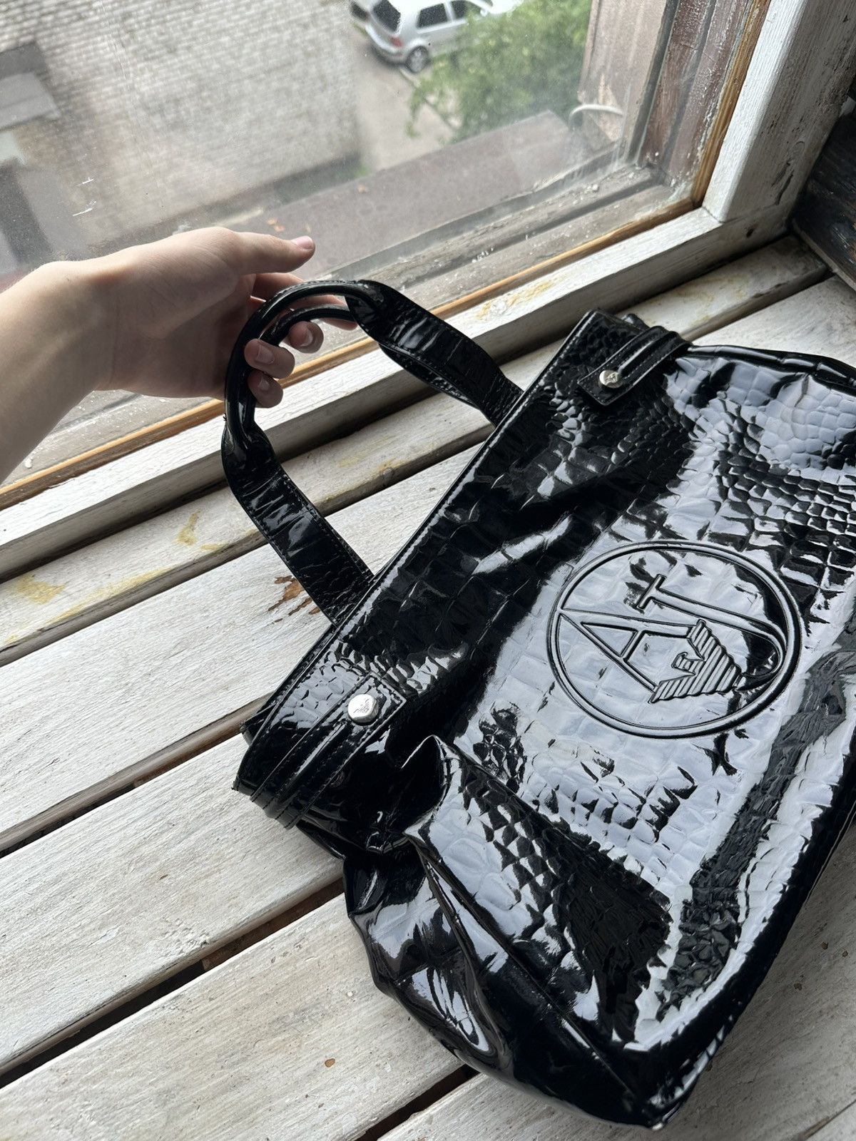 Armani 🚨ARMANI JEANS TOTE BAG VINTAGE BLACK LOGO Size ONE SIZE - 2 Thumbnail