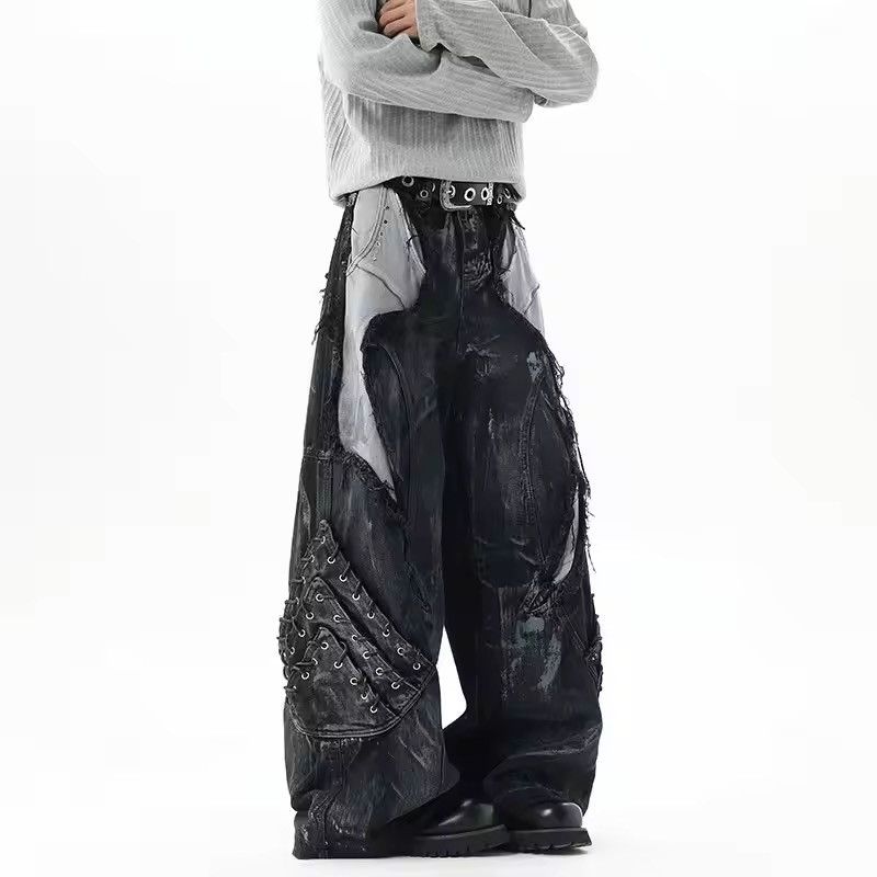 Japanese Brand Loose Style Patchwork Drawstring Denim Pant Size US 27 - 3 Thumbnail