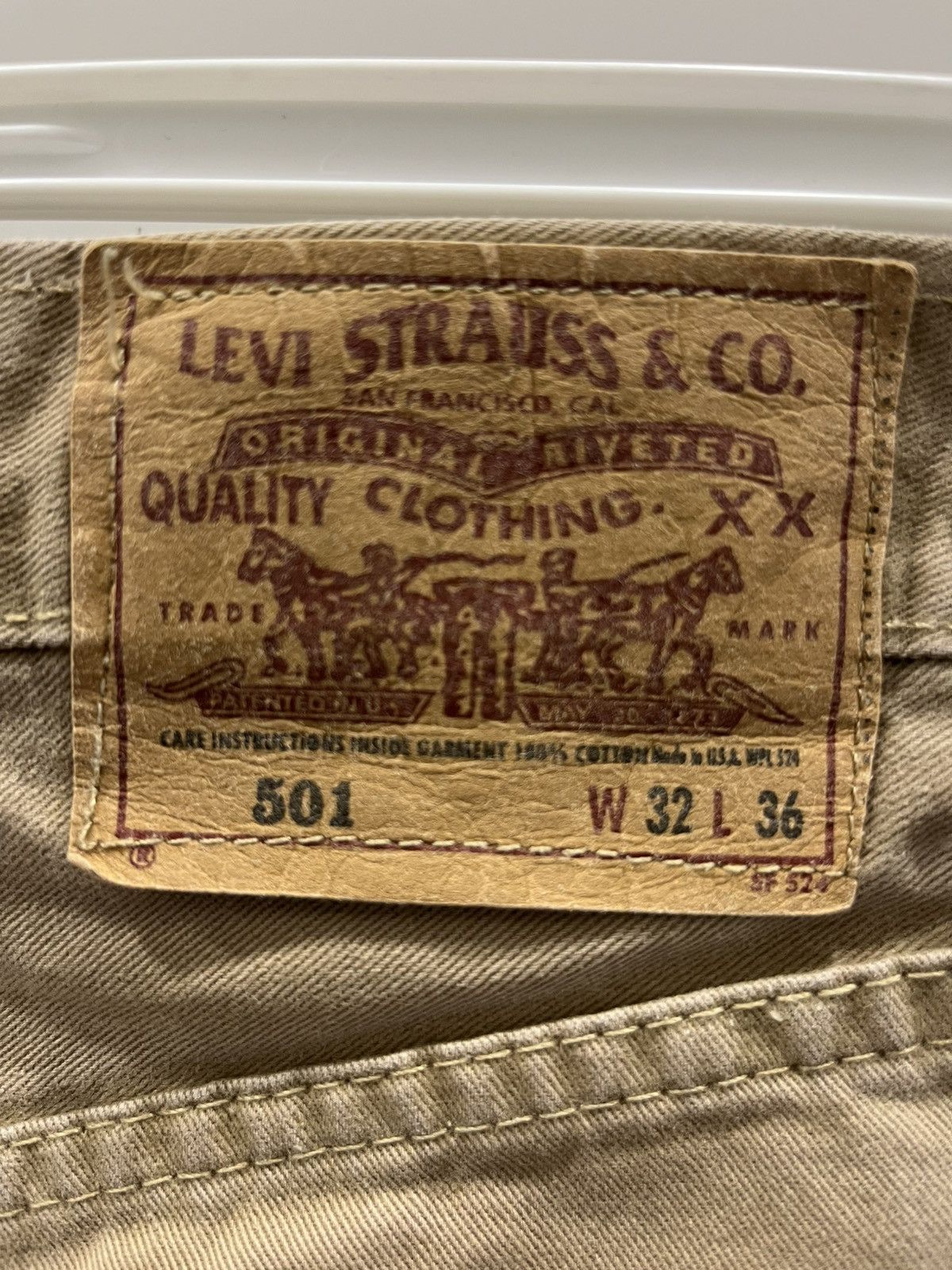 Levi's Vintage Y2K Levi’s 501 Made in U.S.A Button Beige Jeans Size US 32 / EU 48 - 7 Thumbnail